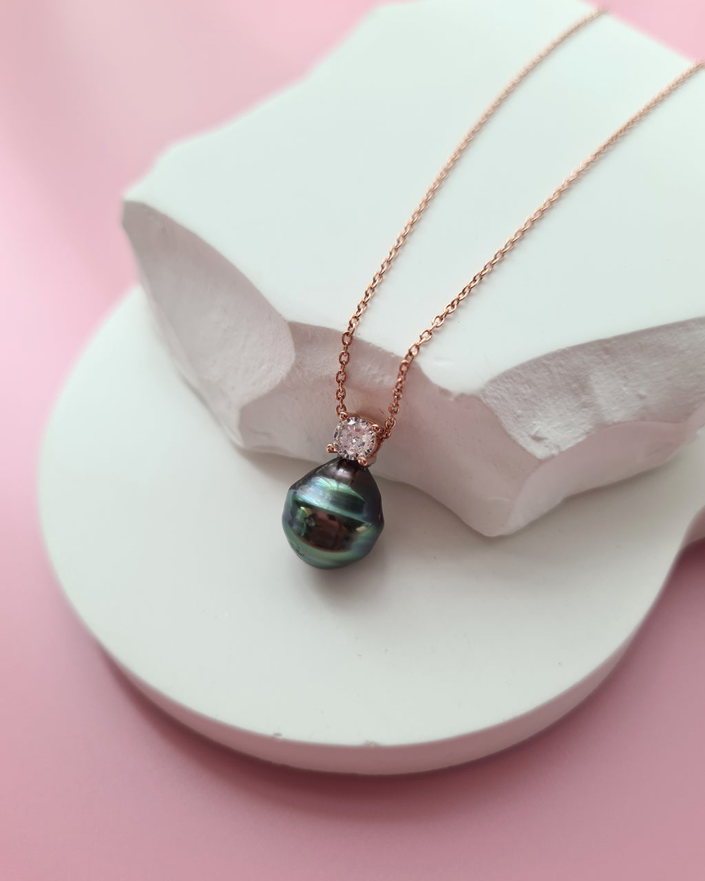 Tahitian Pearl Necklace - Rose Gold Minimalist Pearl Drop Pendant, Singapore