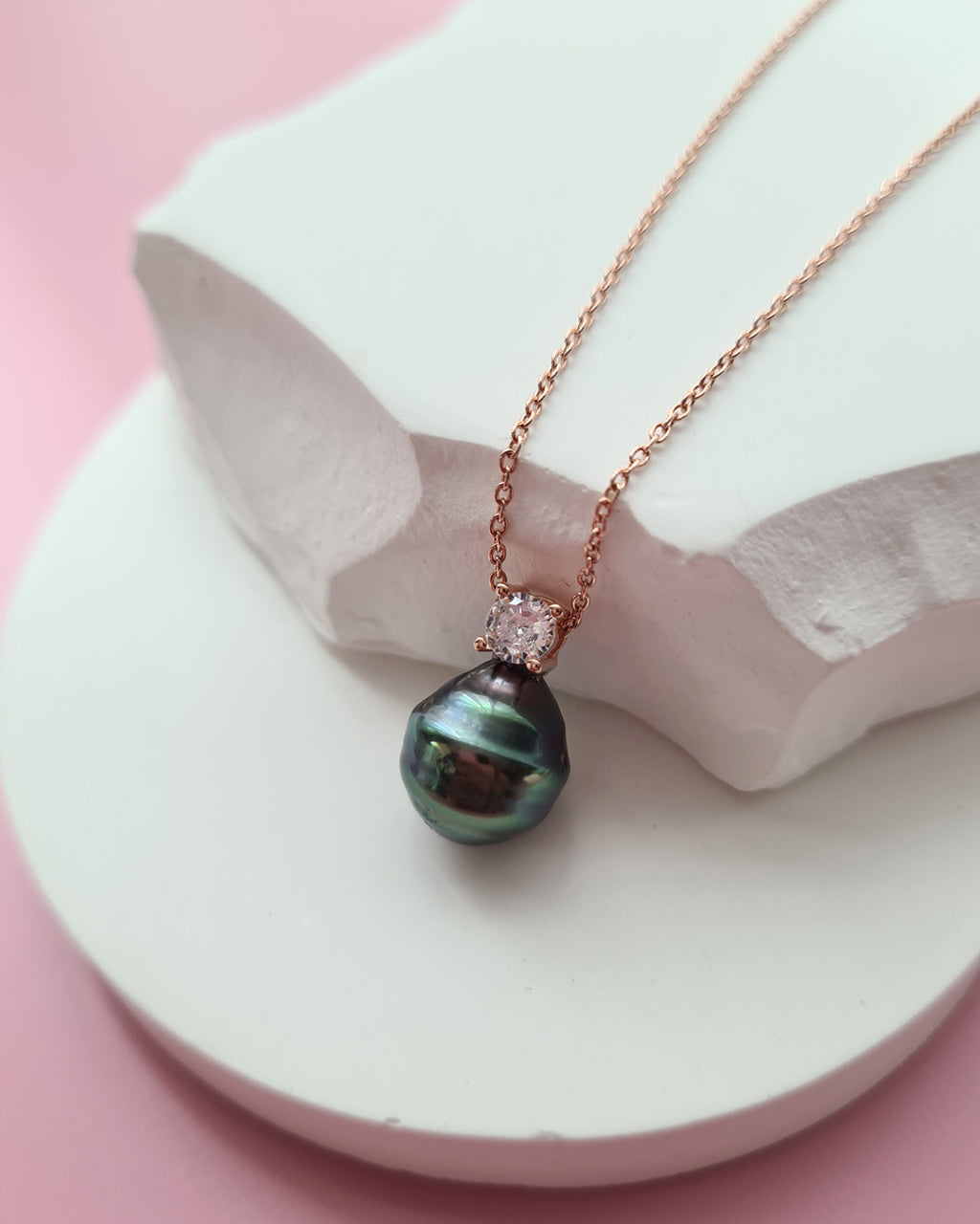 Tahitian Pearl Necklace - Rose Gold Minimalist Pearl Drop Pendant, Singapore