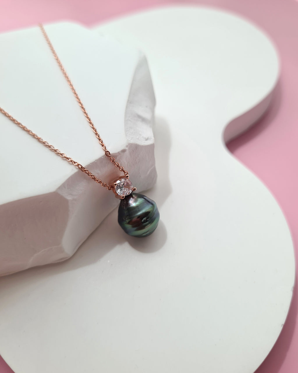 Tahitian Pearl Necklace - Rose Gold Minimalist Pearl Drop Pendant, Singapore