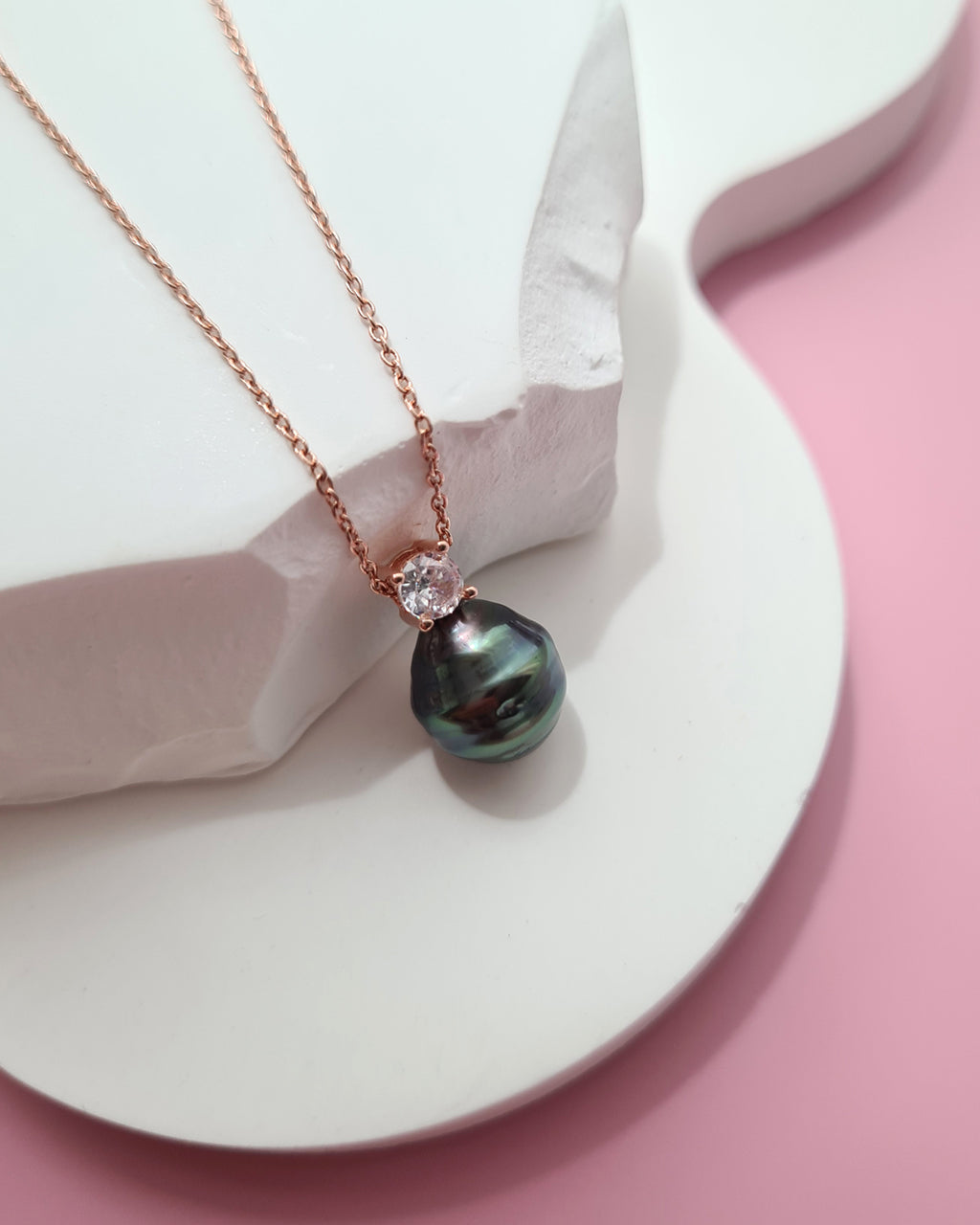 Tahitian Pearl Necklace - Rose Gold Minimalist Pearl Drop Pendant, Singapore