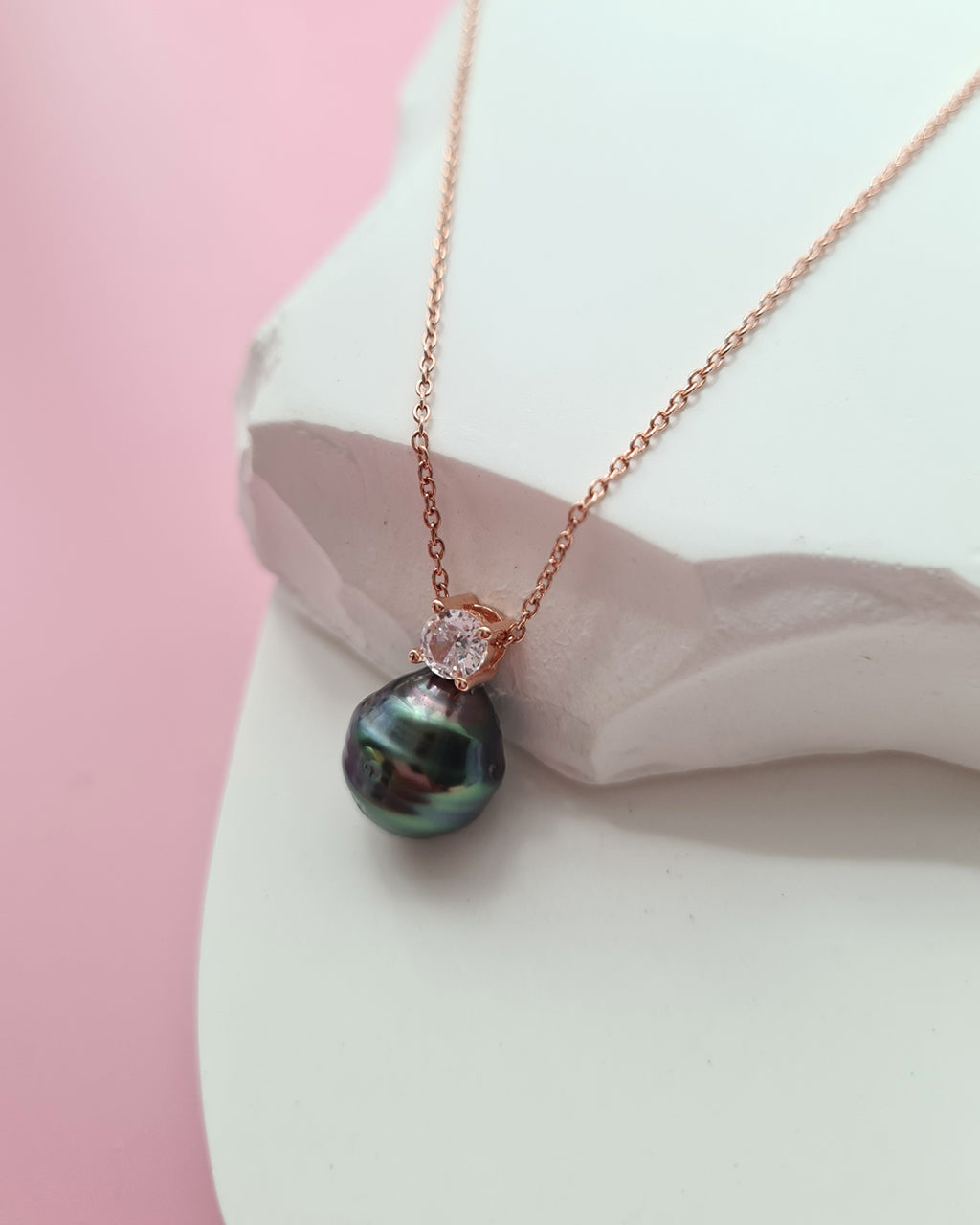 Tahitian Pearl Necklace - Rose Gold Minimalist Pearl Drop Pendant, Singapore