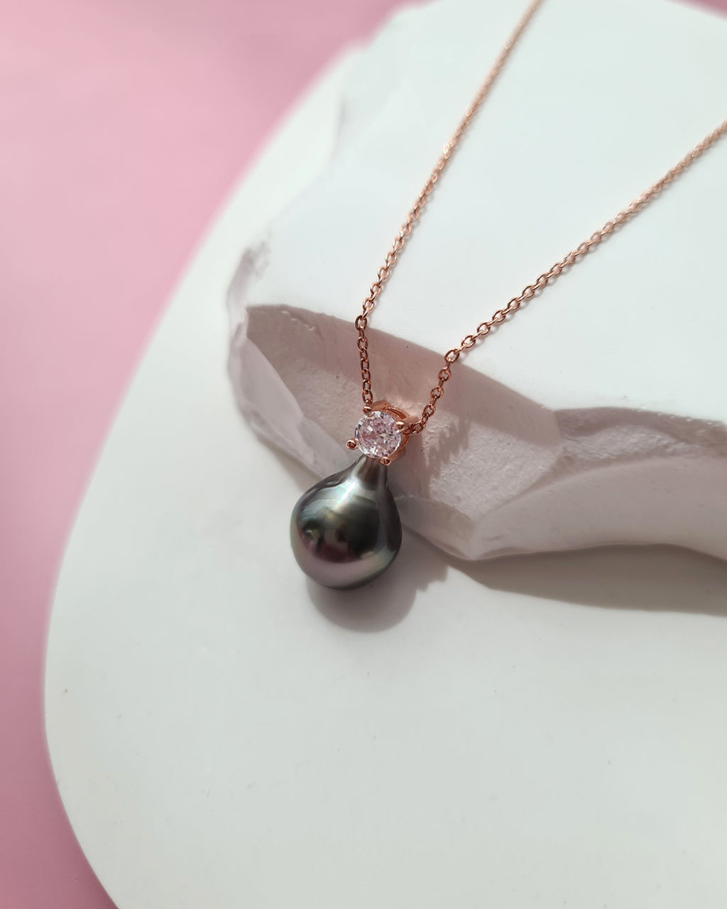 Tahitian Pearl Necklace - Rose Gold Minimalist Pearl Drop Pendant, Singapore jewelry