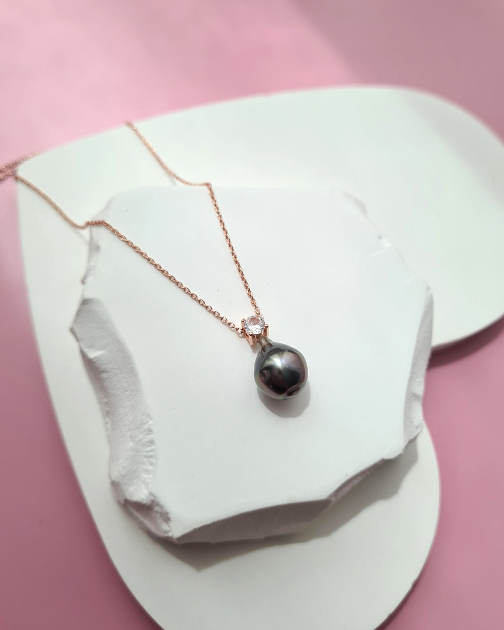 Tahitian Pearl Necklace - Rose Gold Minimalist Pearl Drop Pendant, Singapore jewelry