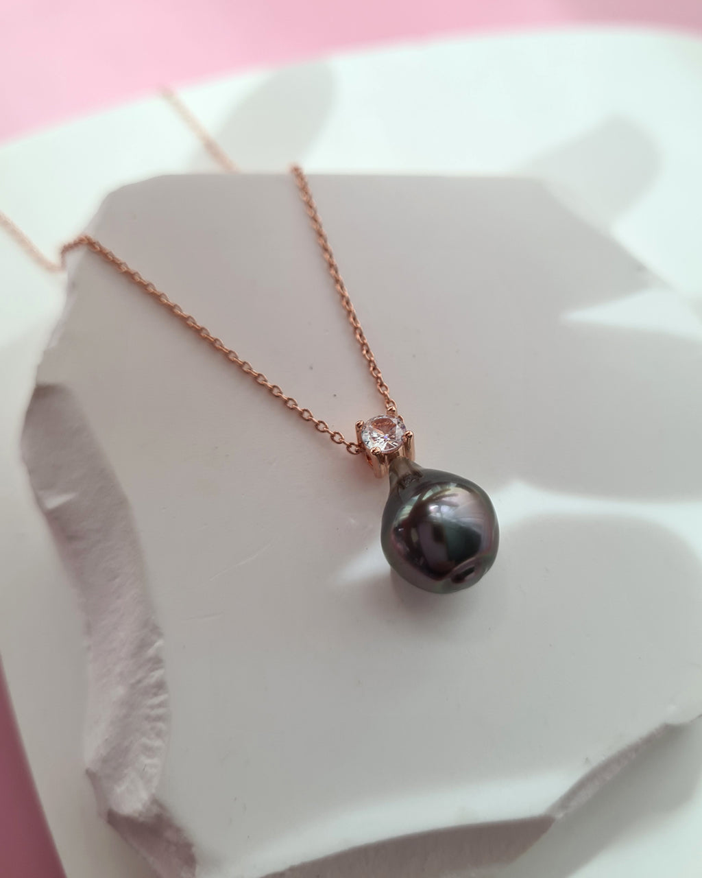 Tahitian Pearl Necklace - Rose Gold Minimalist Pearl Drop Pendant, Singapore jewelry