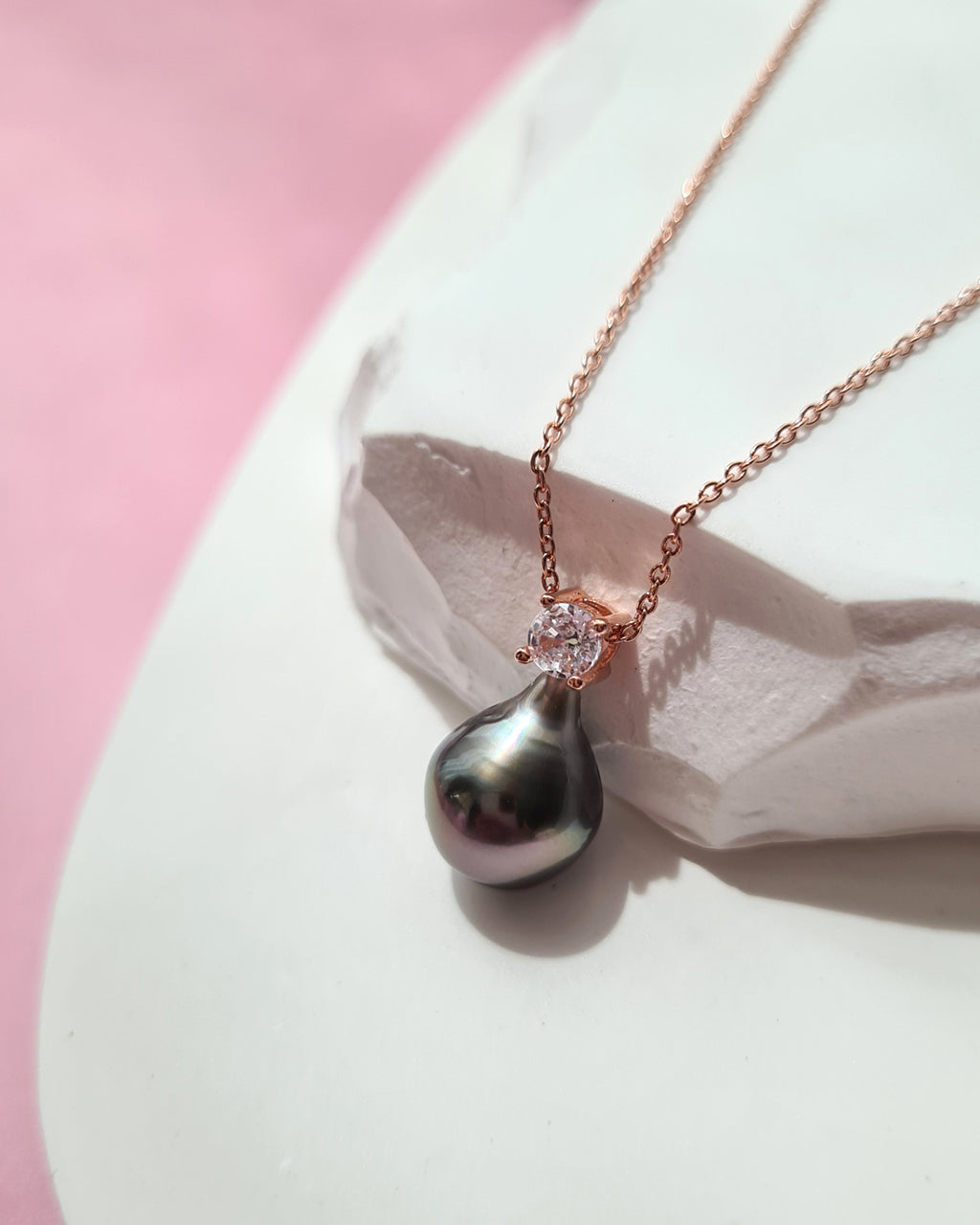 Tahitian Pearl Necklace - Rose Gold Minimalist Pearl Drop Pendant, Singapore jewelry