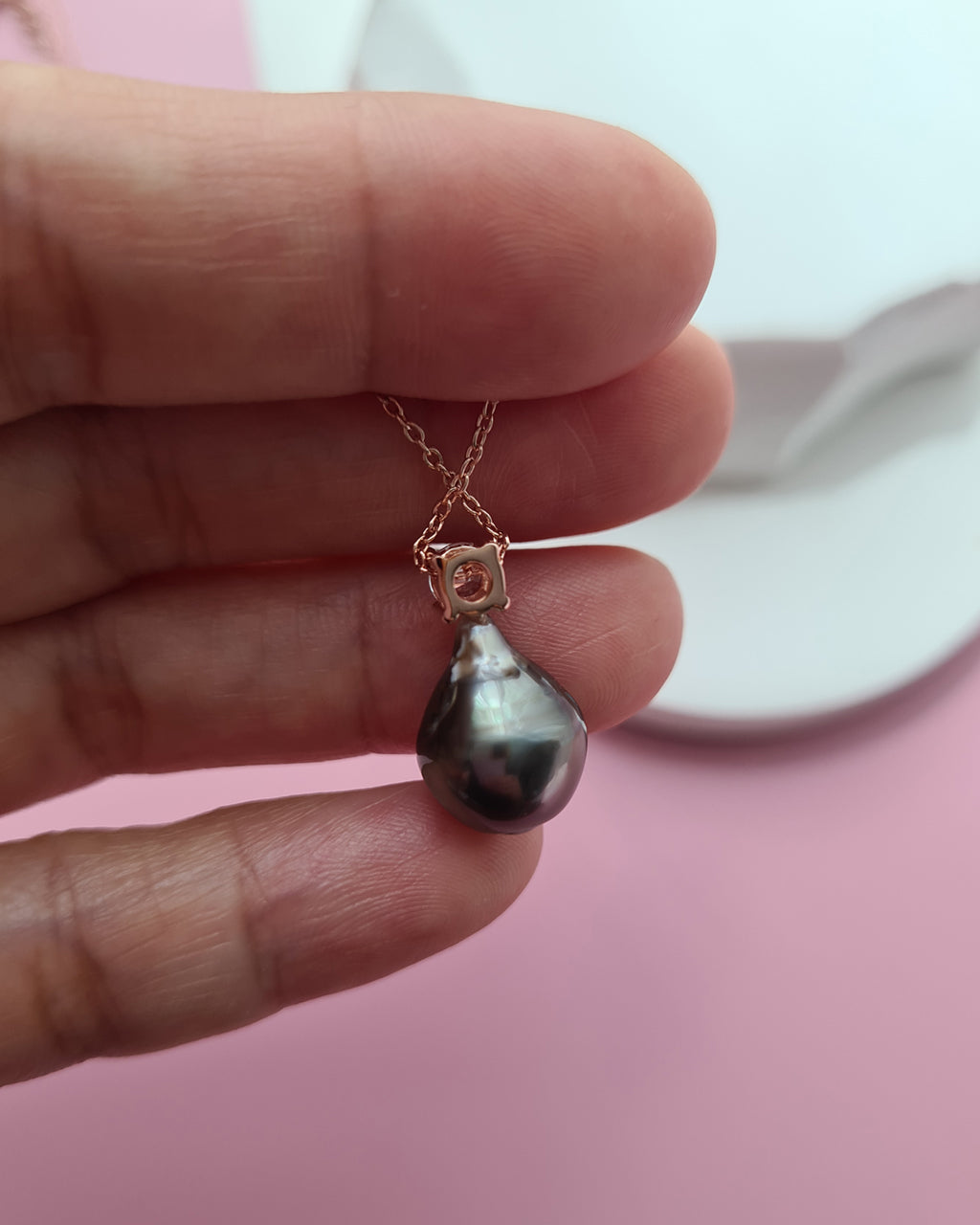 Tahitian Pearl Necklace - Rose Gold Minimalist Pearl Drop Pendant, Singapore jewelry