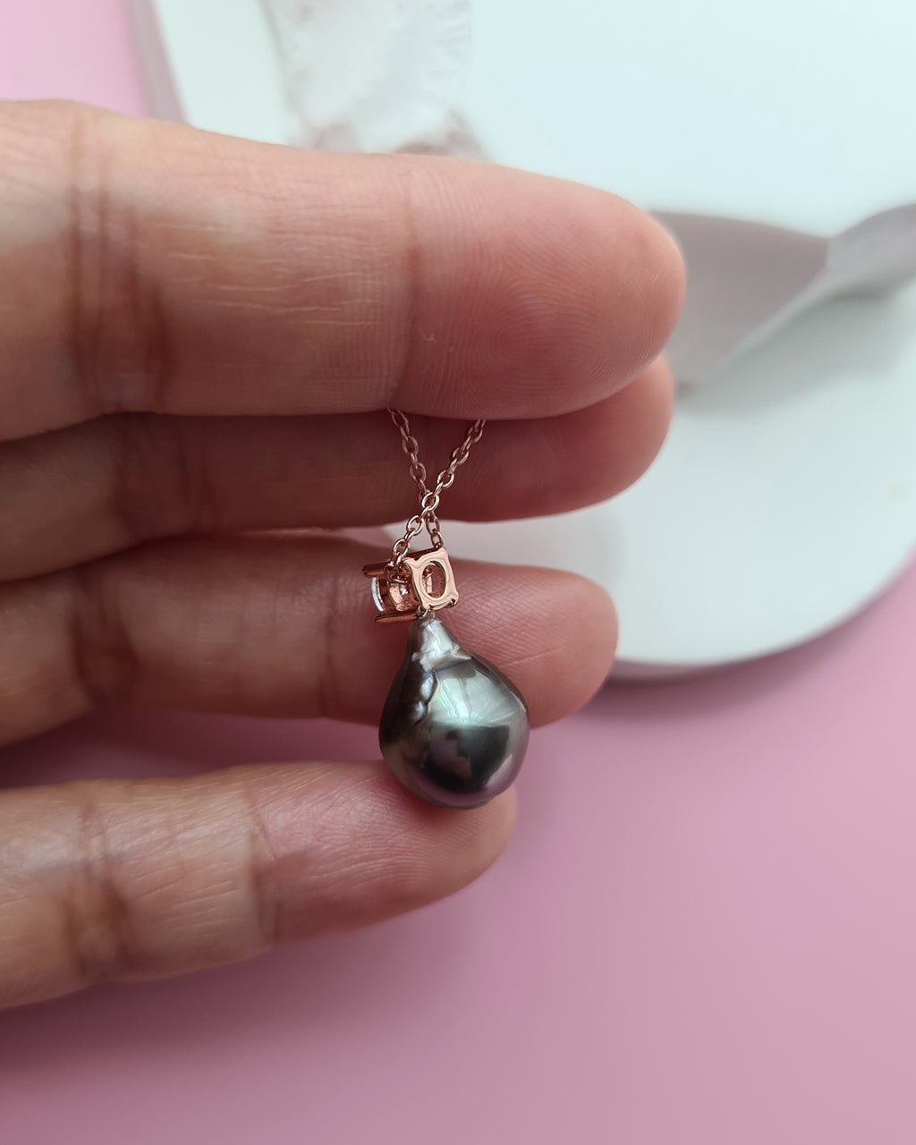Tahitian Pearl Necklace - Rose Gold Minimalist Pearl Drop Pendant, Singapore jewelry
