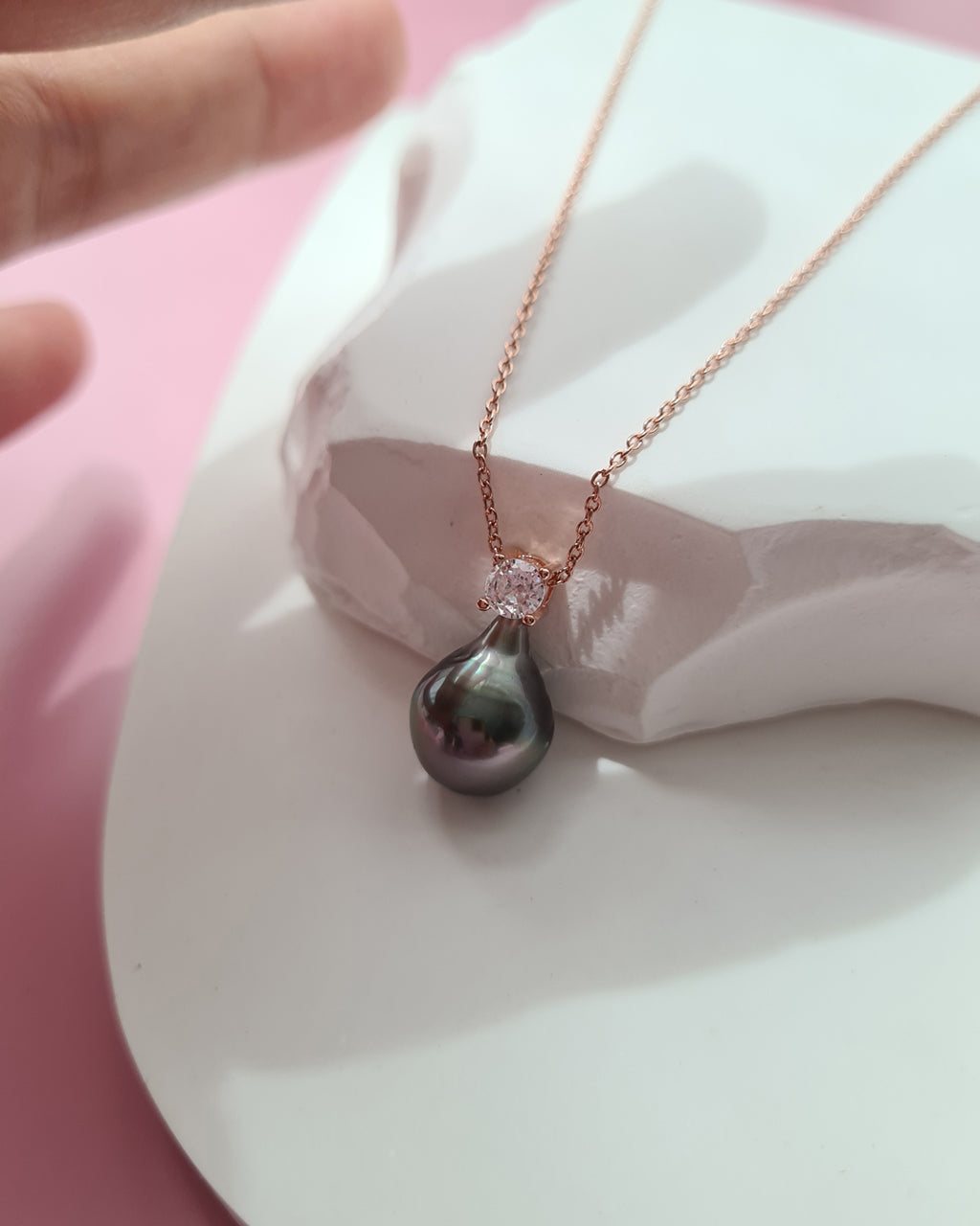Tahitian Pearl Necklace - Rose Gold Minimalist Pearl Drop Pendant, Singapore jewelry