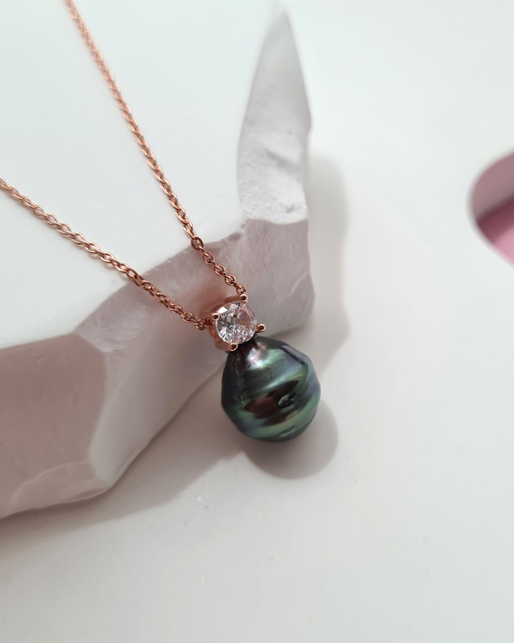 Tahitian Pearl Necklace - Rose Gold Minimalist Pearl Drop Pendant, Singapore