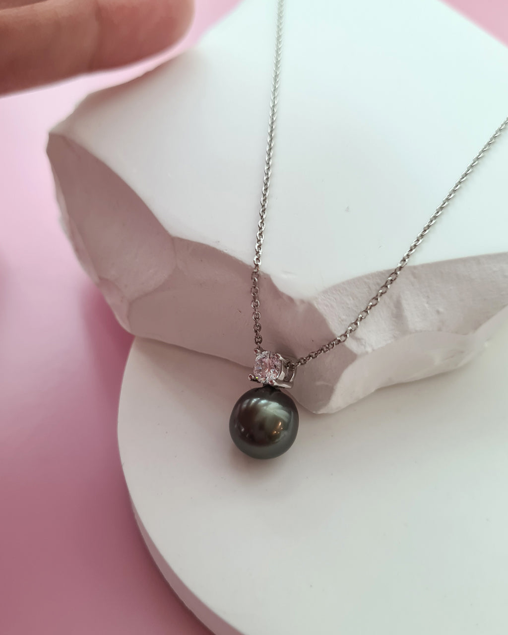 Tahitian Pearl Necklace - Silver Minimalist Pearl Drop Pendant