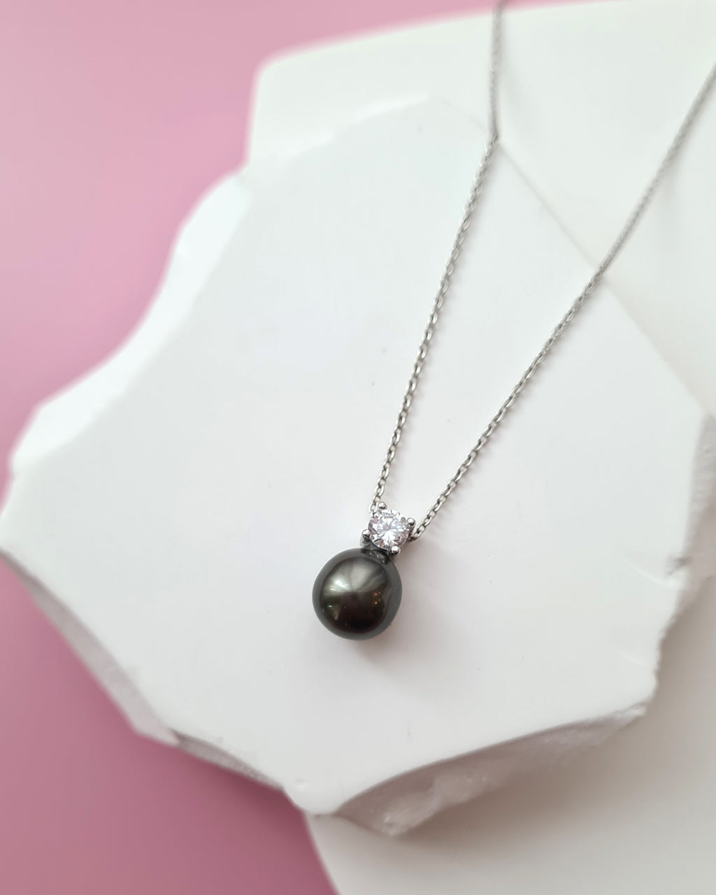 Tahitian Pearl Necklace - Silver Minimalist Pearl Drop Pendant