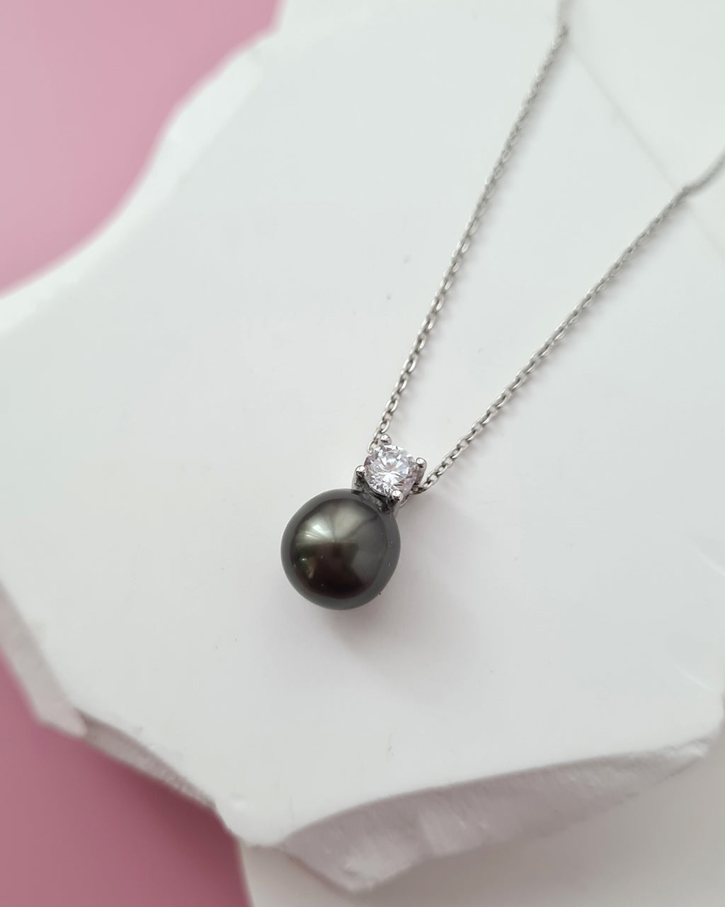 Tahitian Pearl Necklace - Silver Minimalist Pearl Drop Pendant
