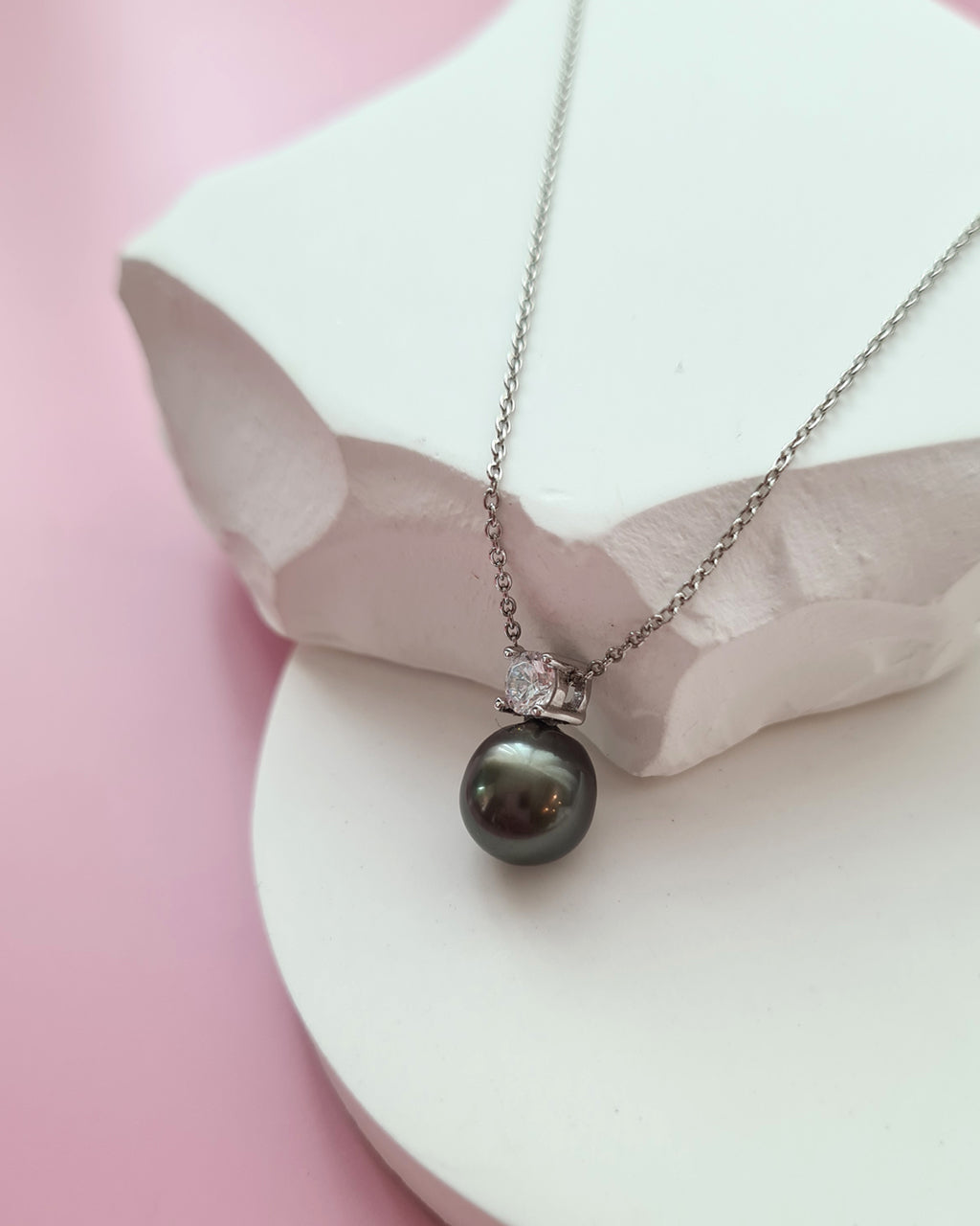 Tahitian Pearl Necklace - Silver Minimalist Pearl Drop Pendant