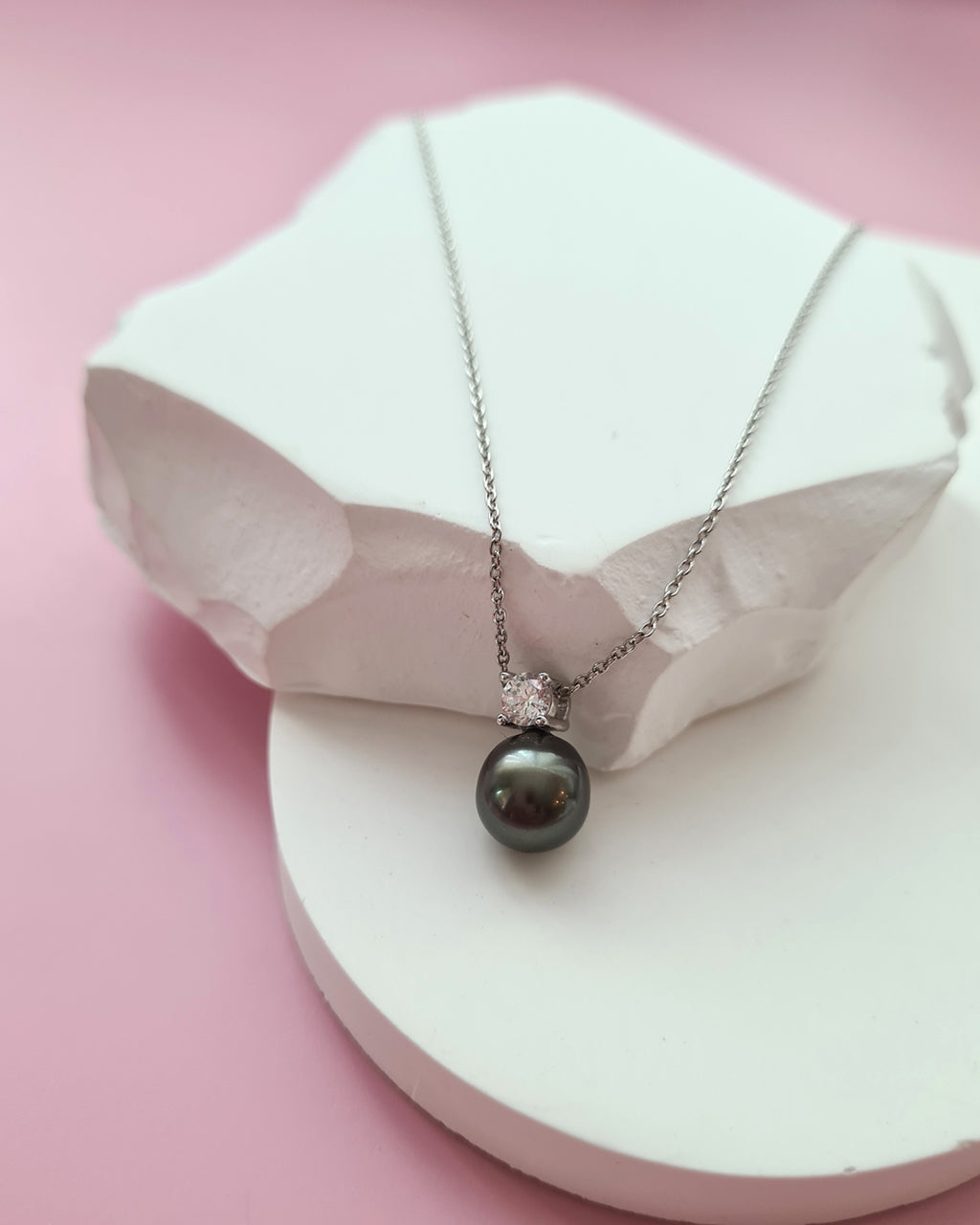 Tahitian Pearl Necklace - Silver Minimalist Pearl Drop Pendant