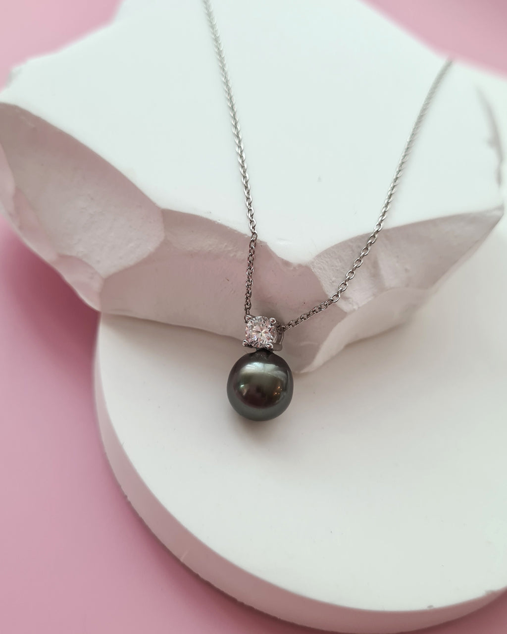 Tahitian Pearl Necklace - Silver Minimalist Pearl Drop Pendant