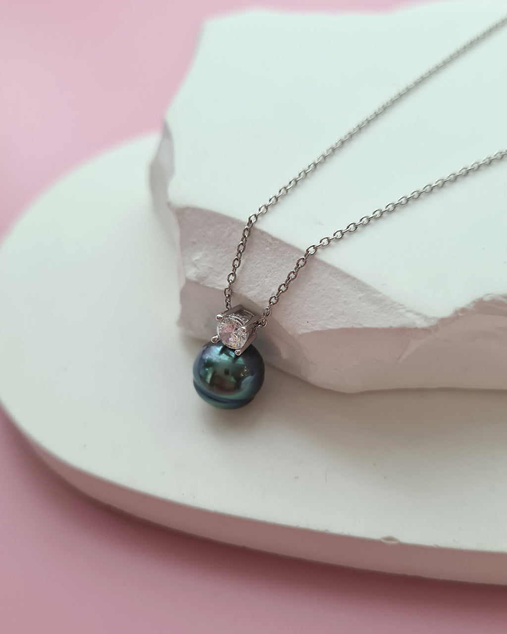 Tahitian Pearl Necklace - Blue Sheen Pearl Drop Pendant 9mm Pearl Jewelry in Singapore