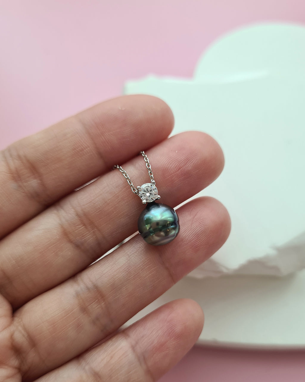Tahitian Pearl Necklace - Blue Sheen Pearl Drop Pendant 9mm Pearl Jewelry in Singapore