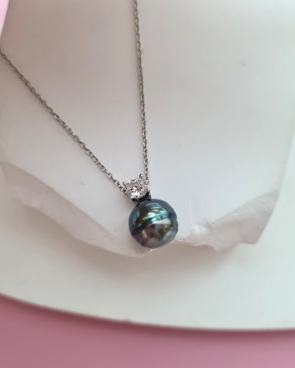 Tahitian Pearl Necklace - Blue Sheen Pearl Drop Pendant 9mm Pearl Jewelry in Singapore