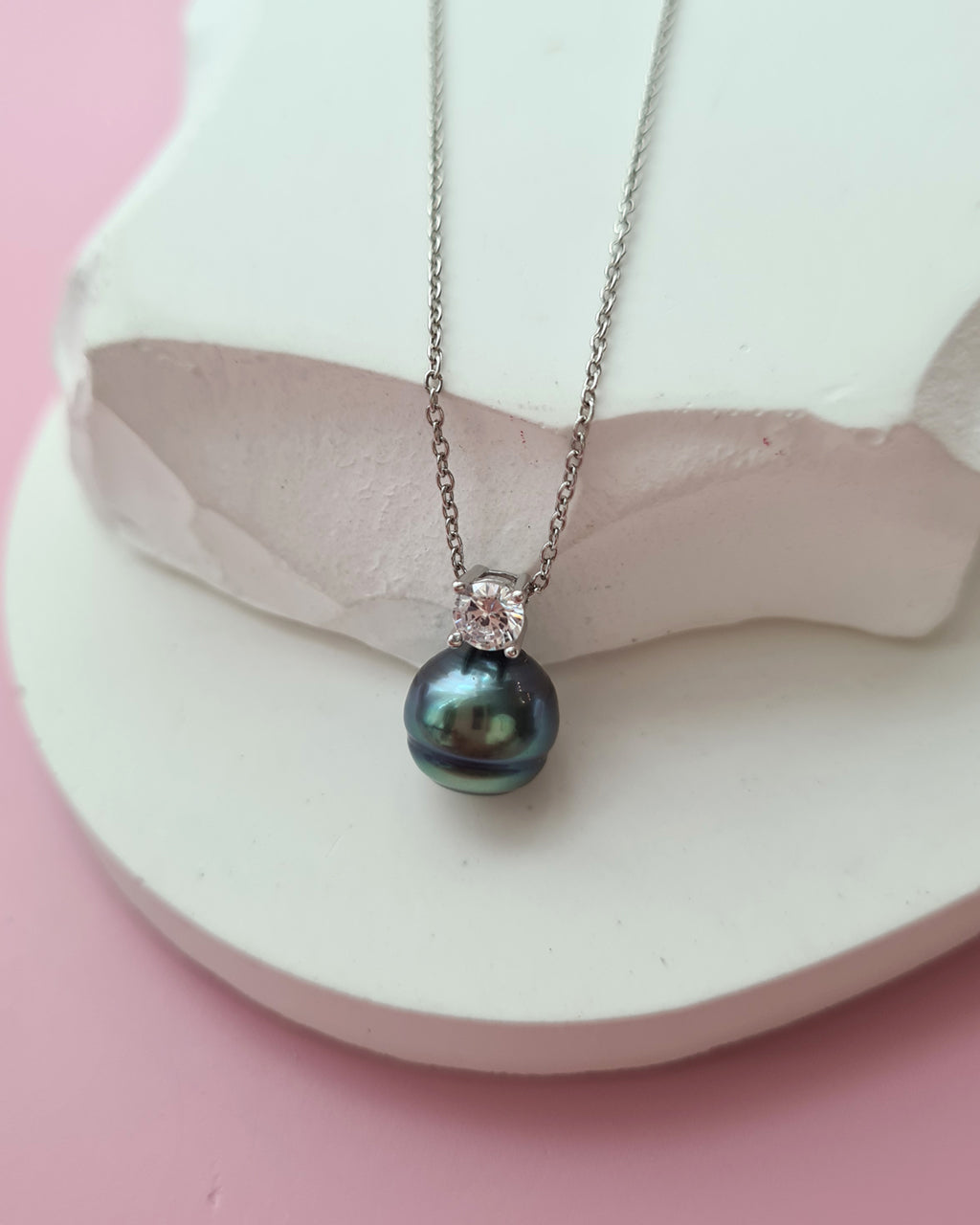 Tahitian Pearl Necklace - Blue Sheen Pearl Drop Pendant 9mm Pearl Jewelry in Singapore