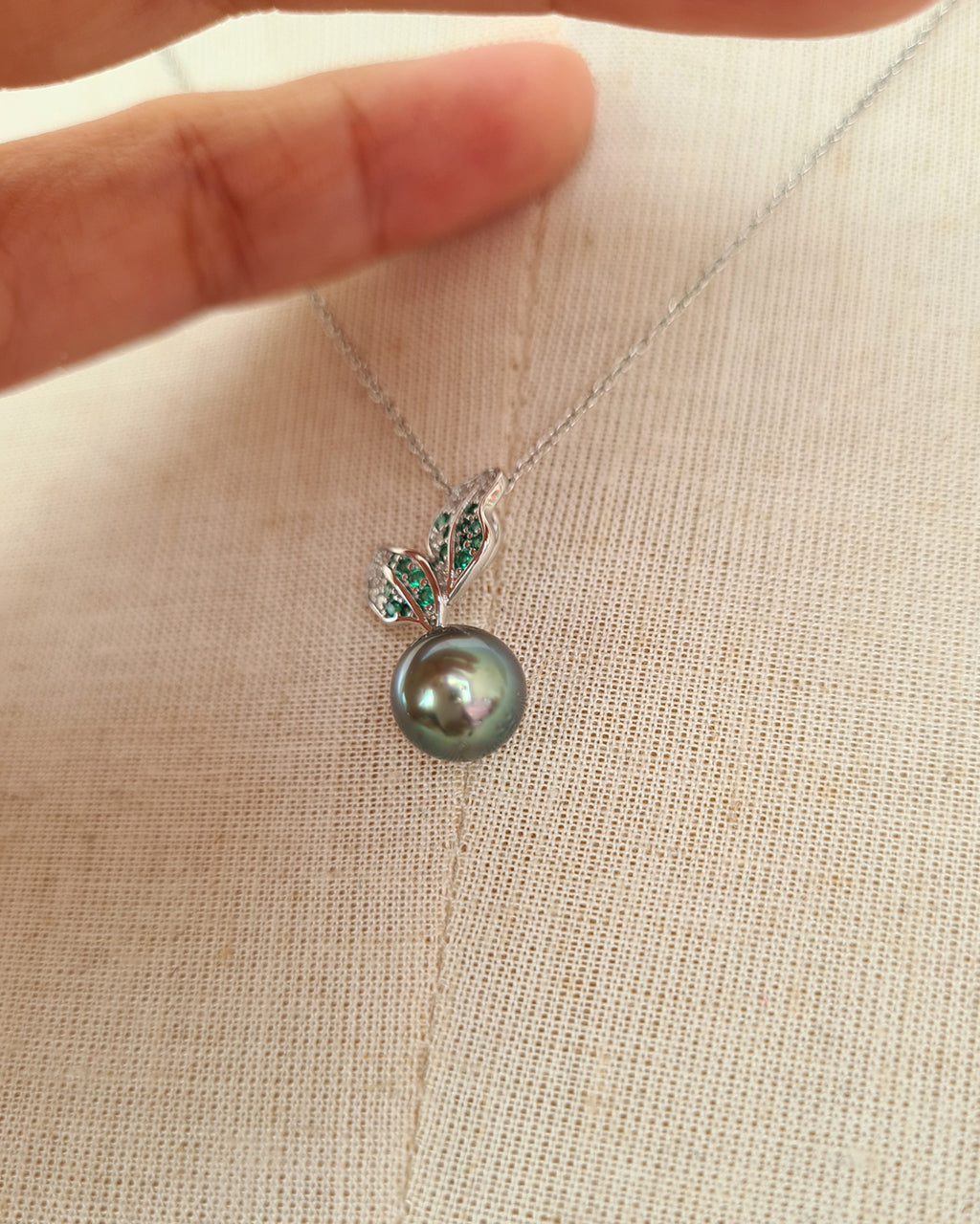Cute Tahitian Pearl Pendant Necklace, Green Carrot Pearl Necklace in Sterling Silver