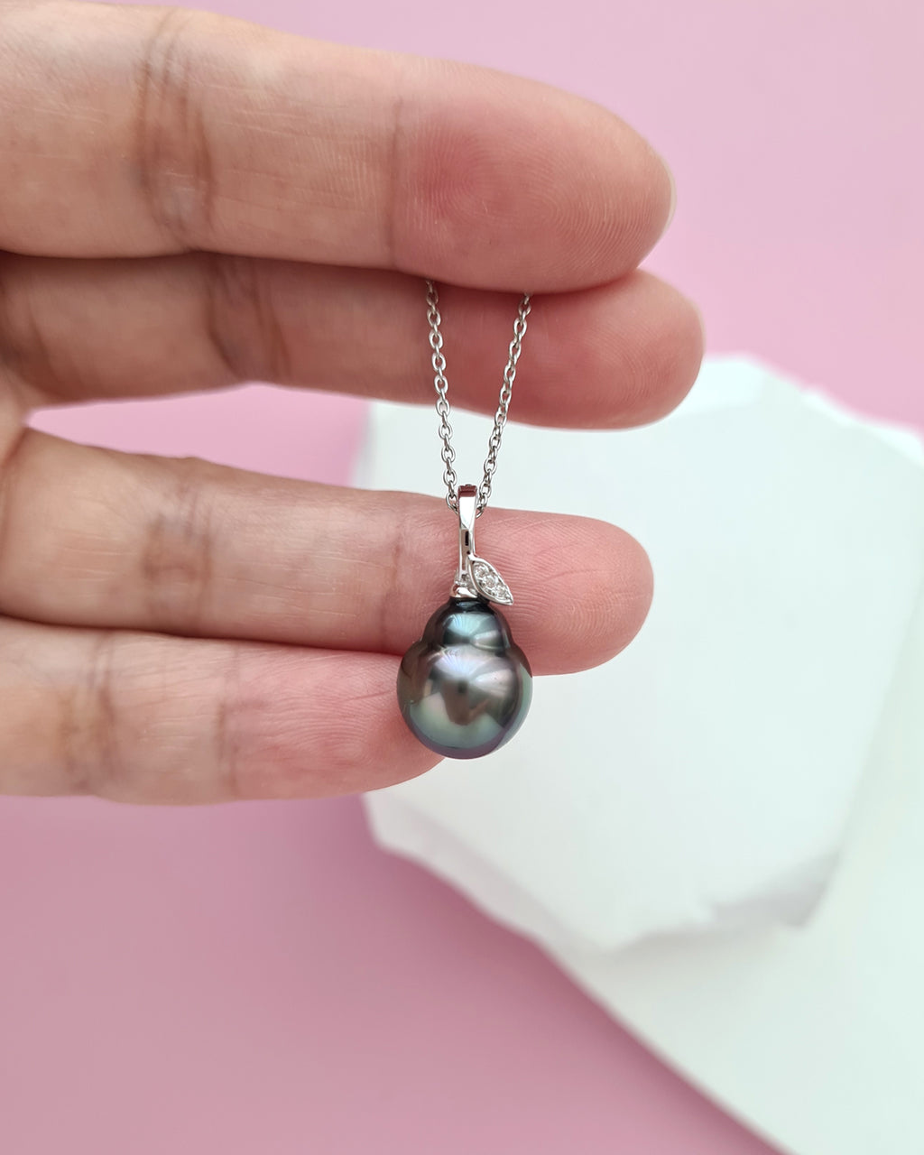 Tahitian Pearl Necklace - Pear Pendant, modern elegant pearl jewelry in Singapore