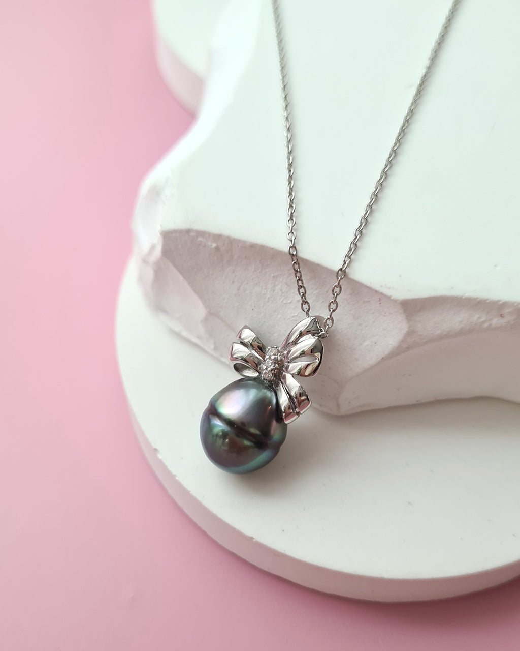 Tahitian Pearl Pendant Necklace - 10mm+ Oval, Sterling Silver pearl jewelry in Singapore