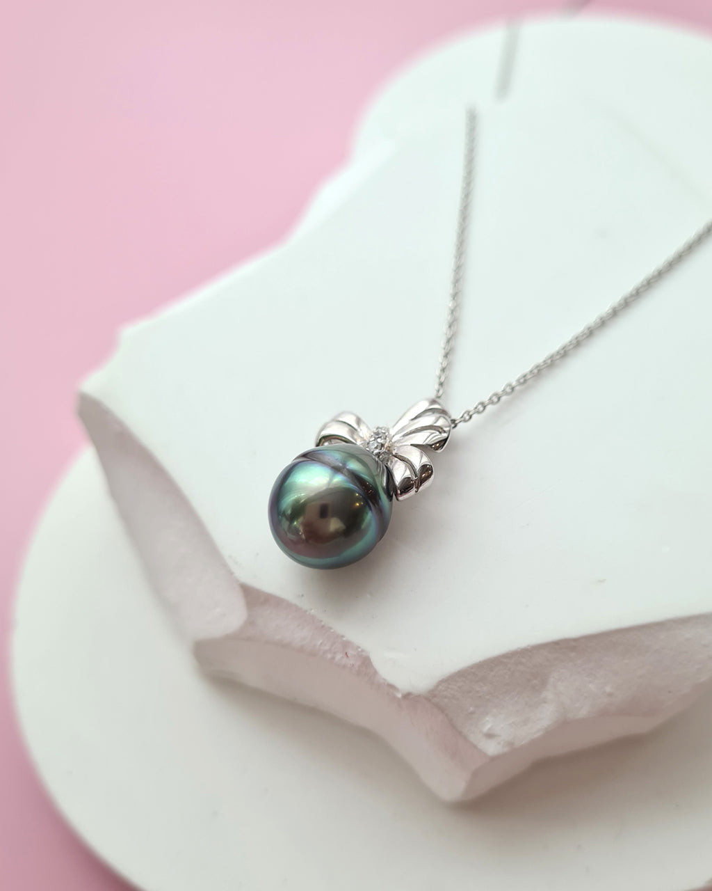 Tahitian Pearl Pendant Necklace - 10mm+ Oval, Sterling Silver pearl jewelry in Singapore