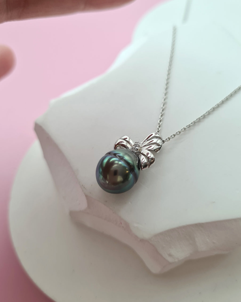 Tahitian Pearl Pendant Necklace - 10mm+ Oval, Sterling Silver pearl jewelry in Singapore