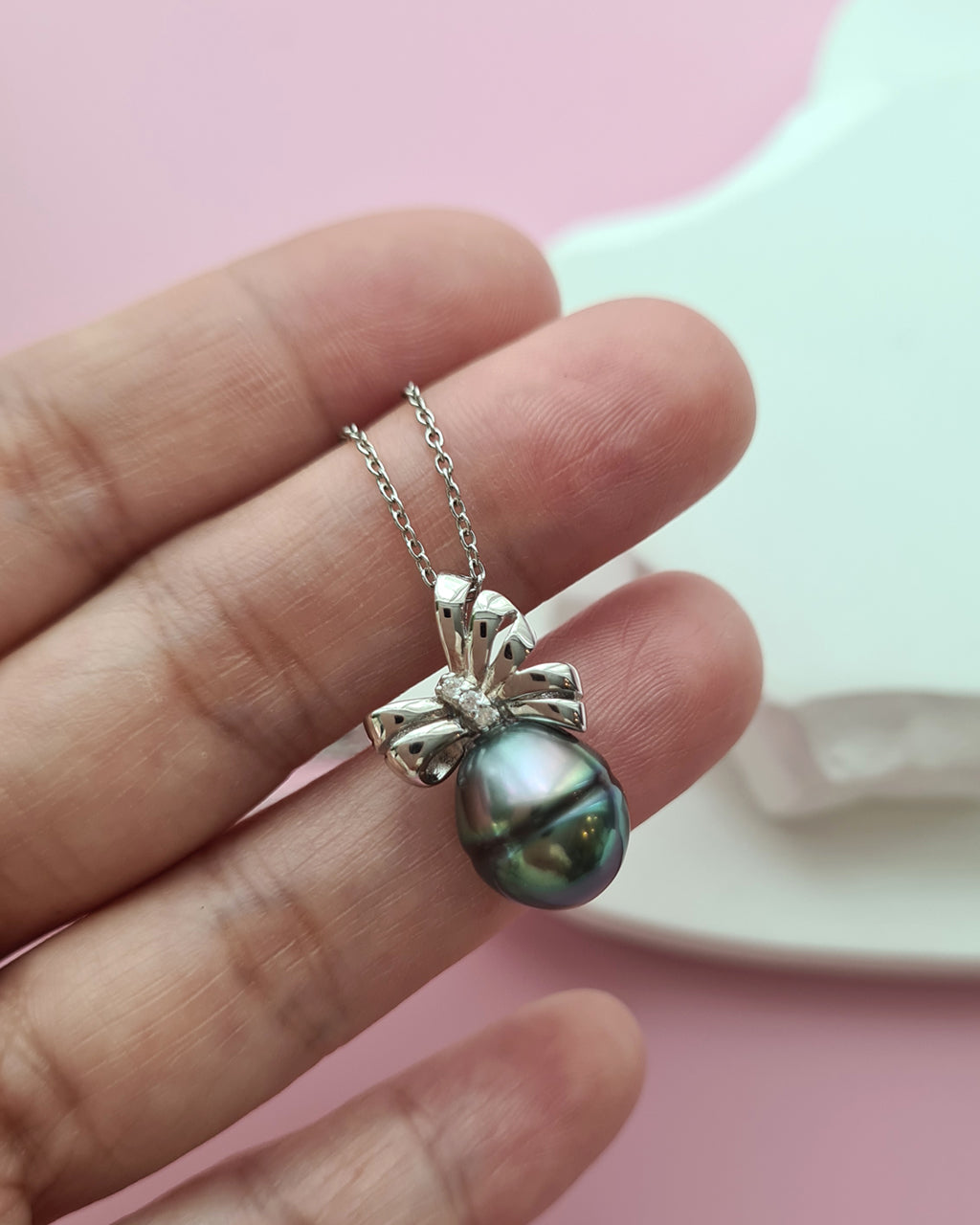 Tahitian Pearl Pendant Necklace - 10mm+ Oval, Sterling Silver pearl jewelry in Singapore