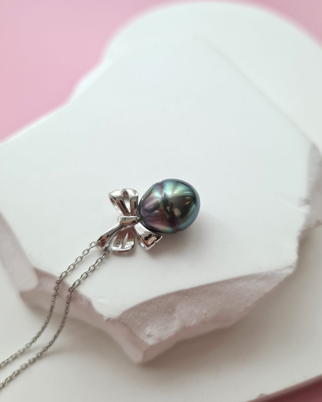 Tahitian Pearl Pendant Necklace - 10mm+ Oval, Sterling Silver pearl jewelry in Singapore