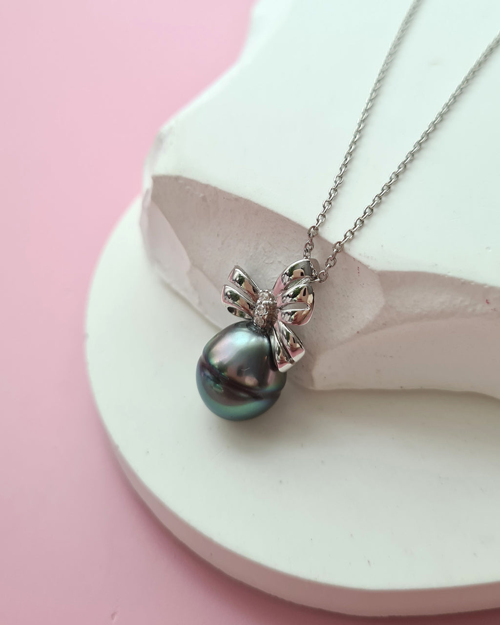 Tahitian Pearl Pendant Necklace - 10mm+ Oval, Sterling Silver pearl jewelry in Singapore