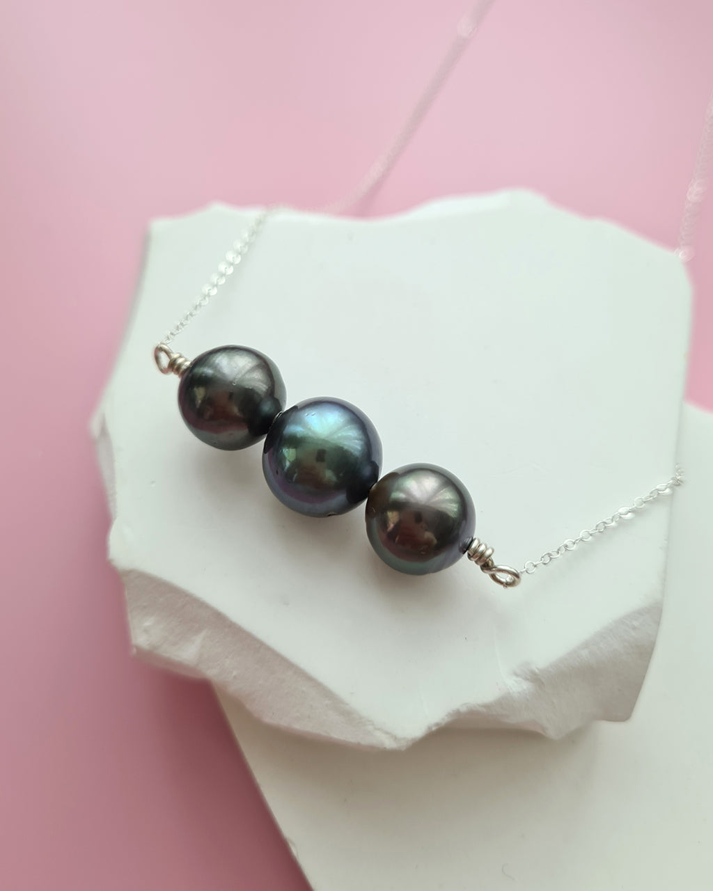 Tahitian Pearl Trio Necklace - 11mm+ &amp; 12mm+ Pearl Jewelry Sterling Silver