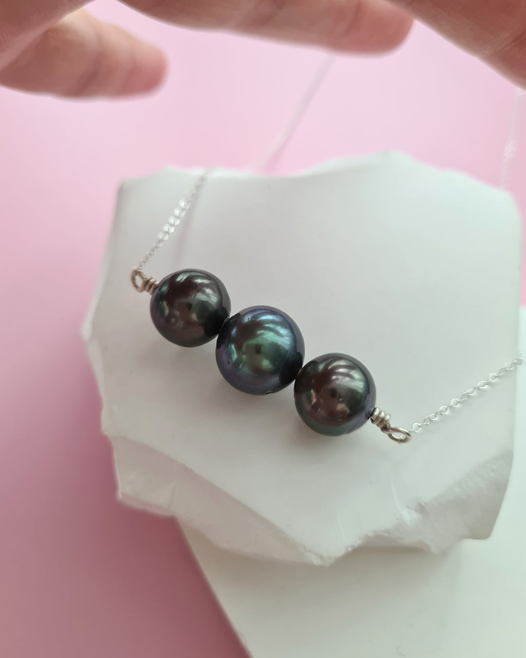 Tahitian Pearl Trio Necklace - 11mm+ & 12mm+ Pearl Jewelry Sterling Silver
