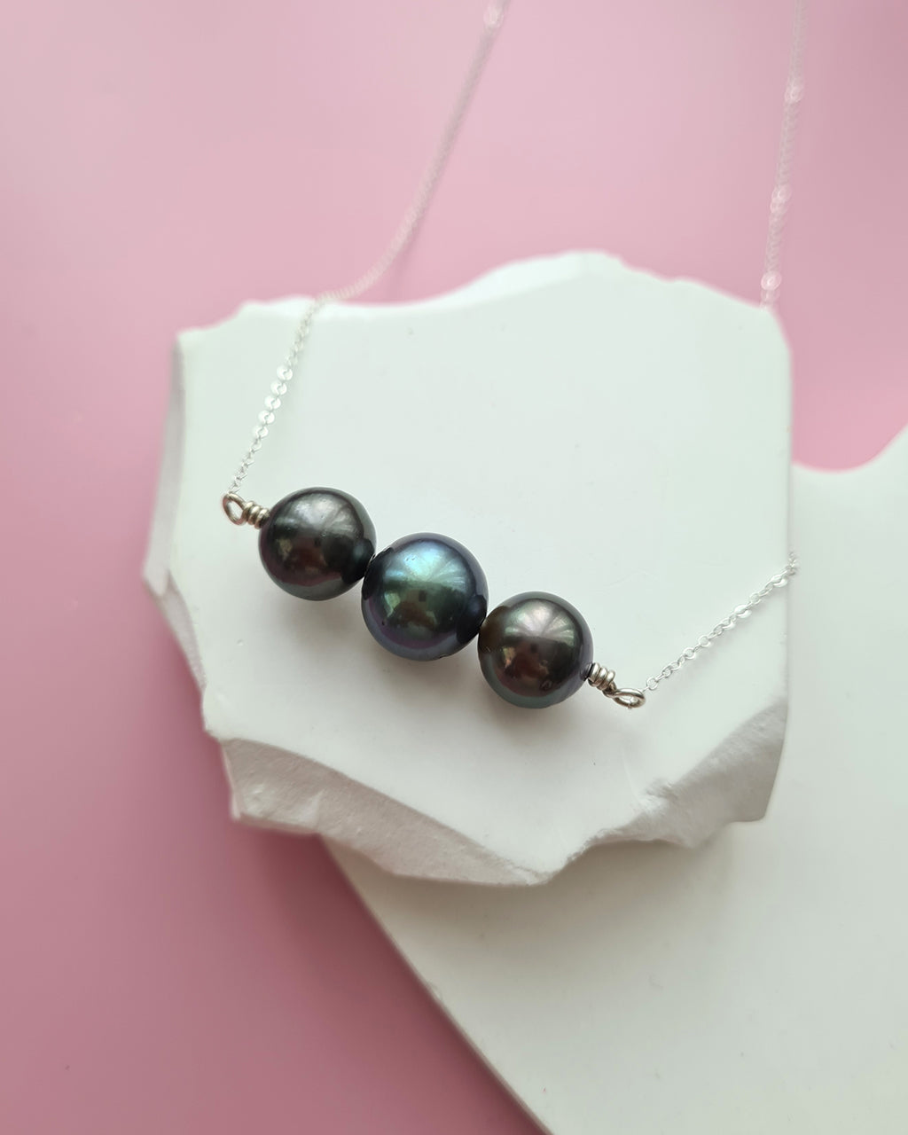 Tahitian Pearl Trio Necklace - 11mm+ & 12mm+ Pearl Jewelry Sterling Silver