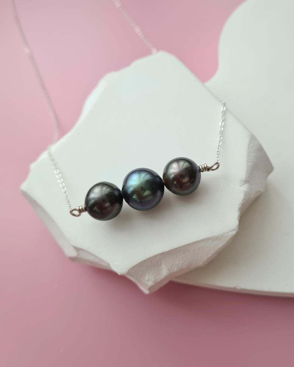 Tahitian Pearl Trio Necklace - 11mm+ & 12mm+ Pearl Jewelry Sterling Silver
