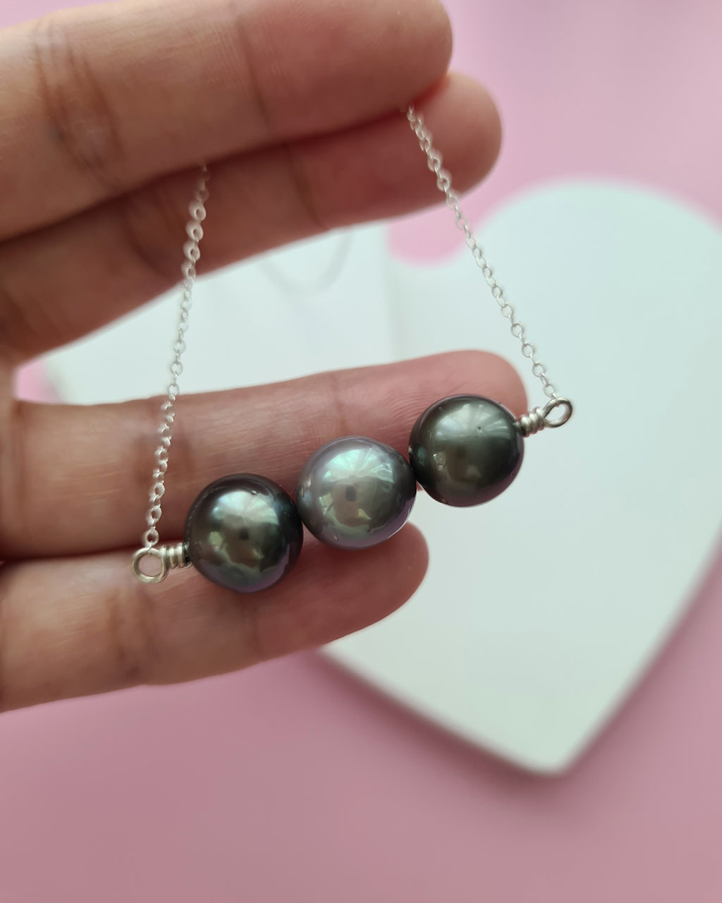 Tahitian Pearl Trio Necklace - 10mm+ & 11mm+ Pearl Jewelry 925 Sterling Silver