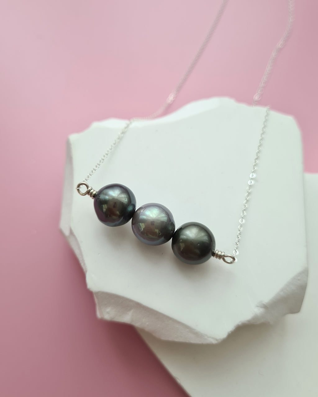 Tahitian Pearl Trio Necklace - 10mm+ & 11mm+ Pearl Jewelry 925 Sterling Silver