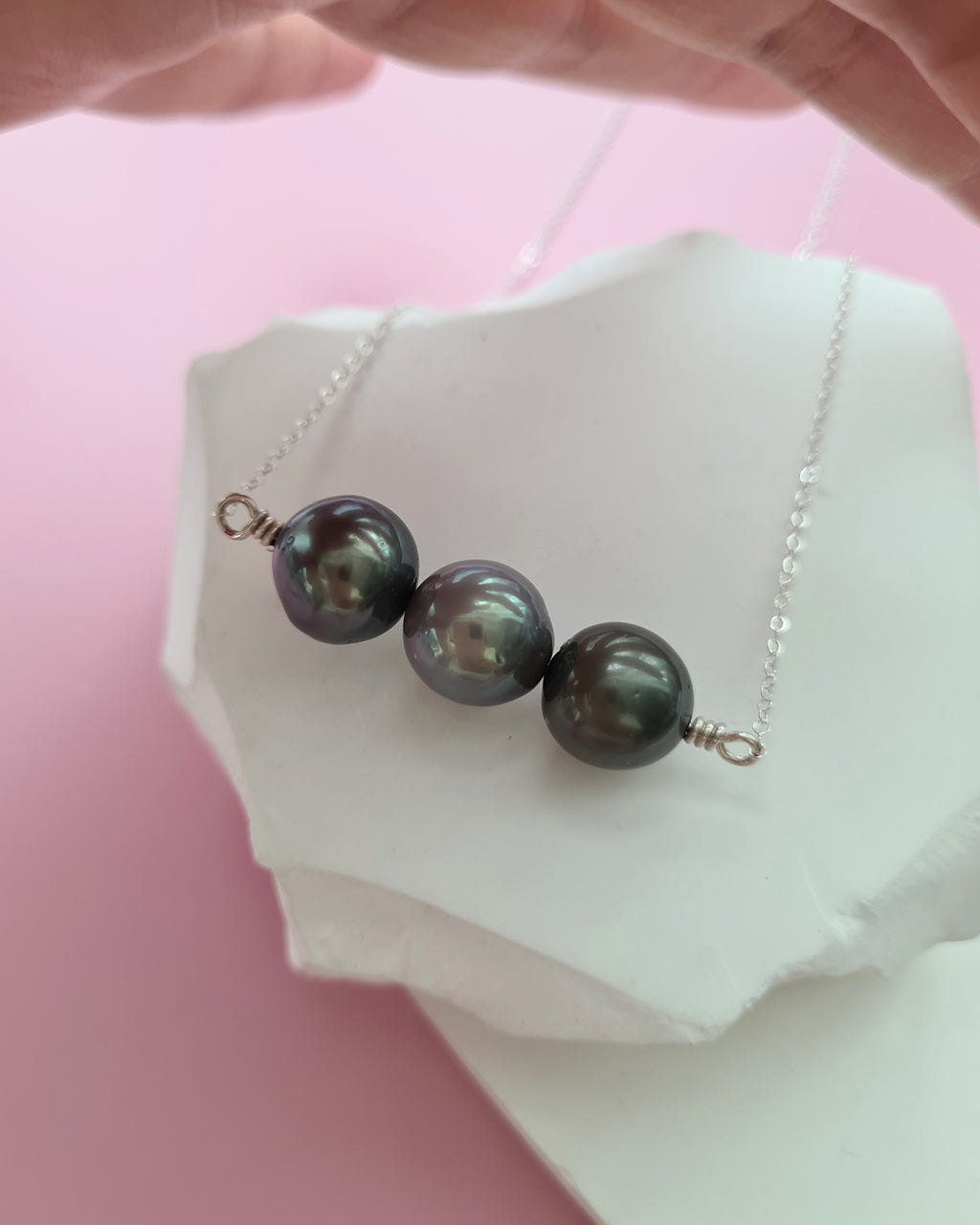 Tahitian Pearl Trio Necklace - 10mm+ & 11mm+ Pearl Jewelry 925 Sterling Silver