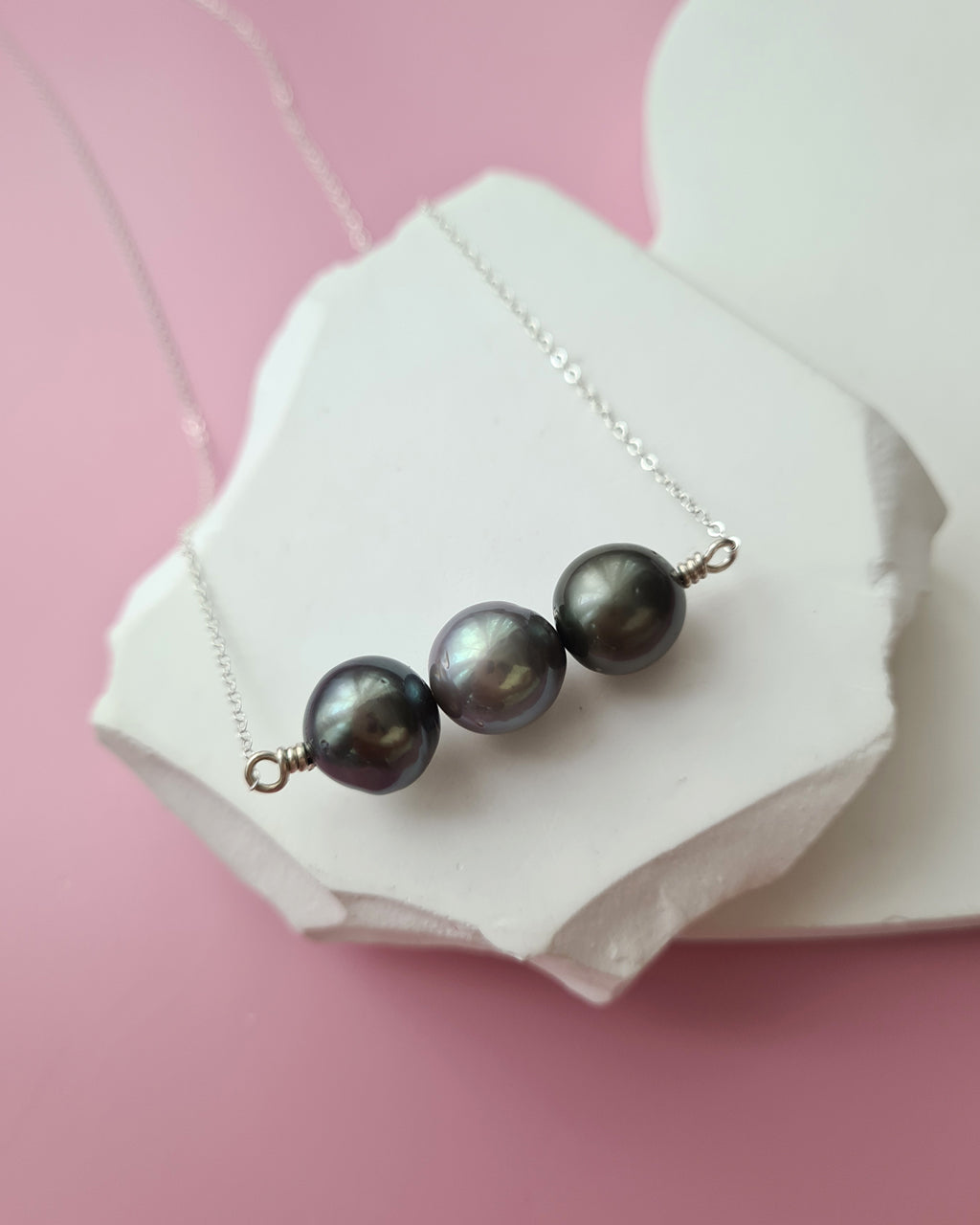 Tahitian Pearl Trio Necklace - 10mm+ & 11mm+ Pearl Jewelry 925 Sterling Silver