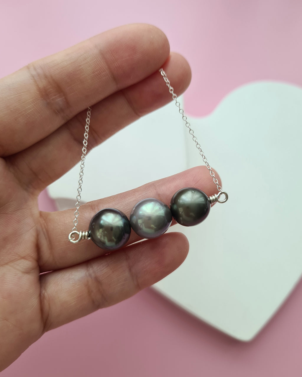 Tahitian Pearl Trio Necklace - 10mm+ & 11mm+ Pearl Jewelry 925 Sterling Silver