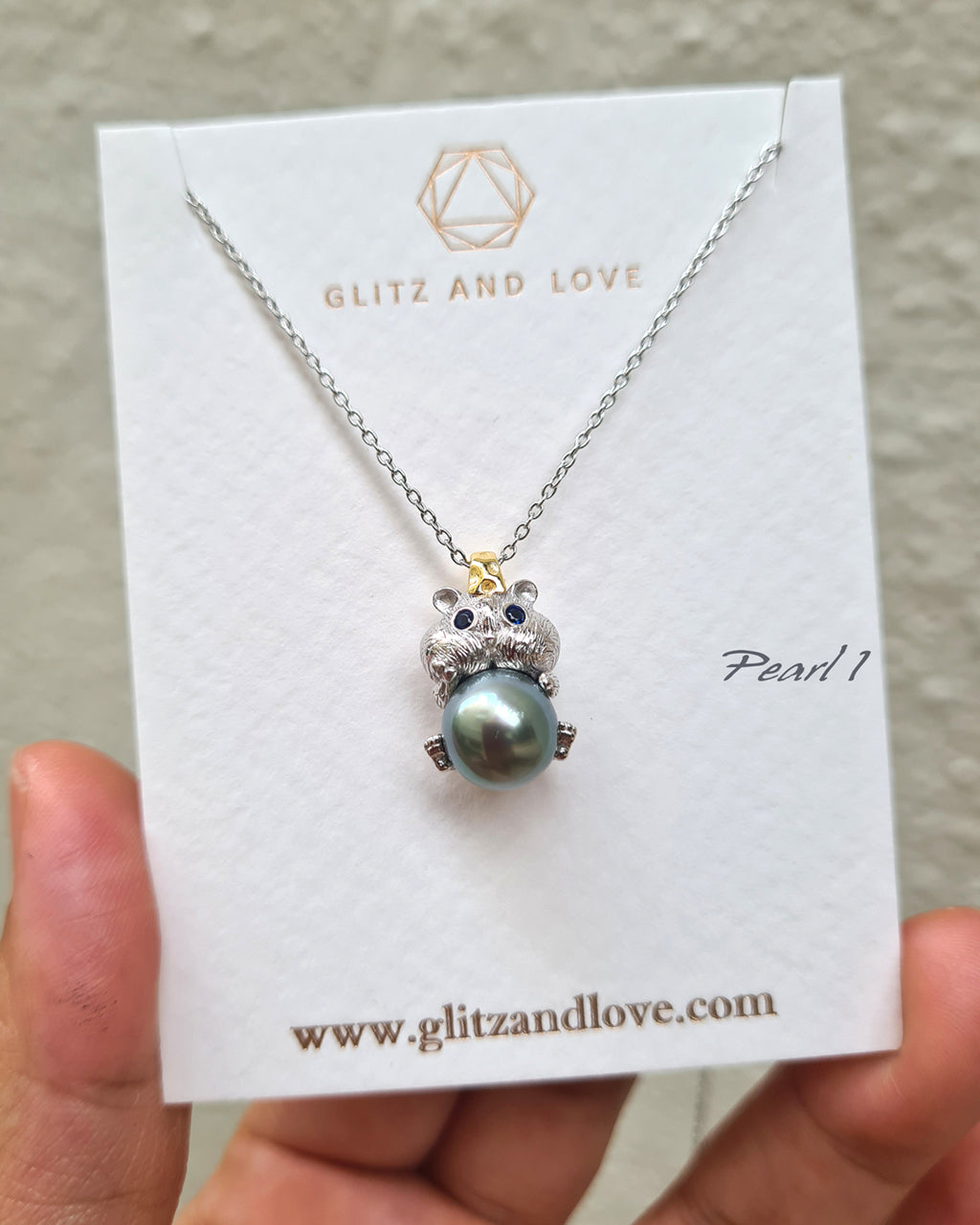 Cute Peacock Green Tahitian Pearl Necklace - Hamster Pearl Necklace