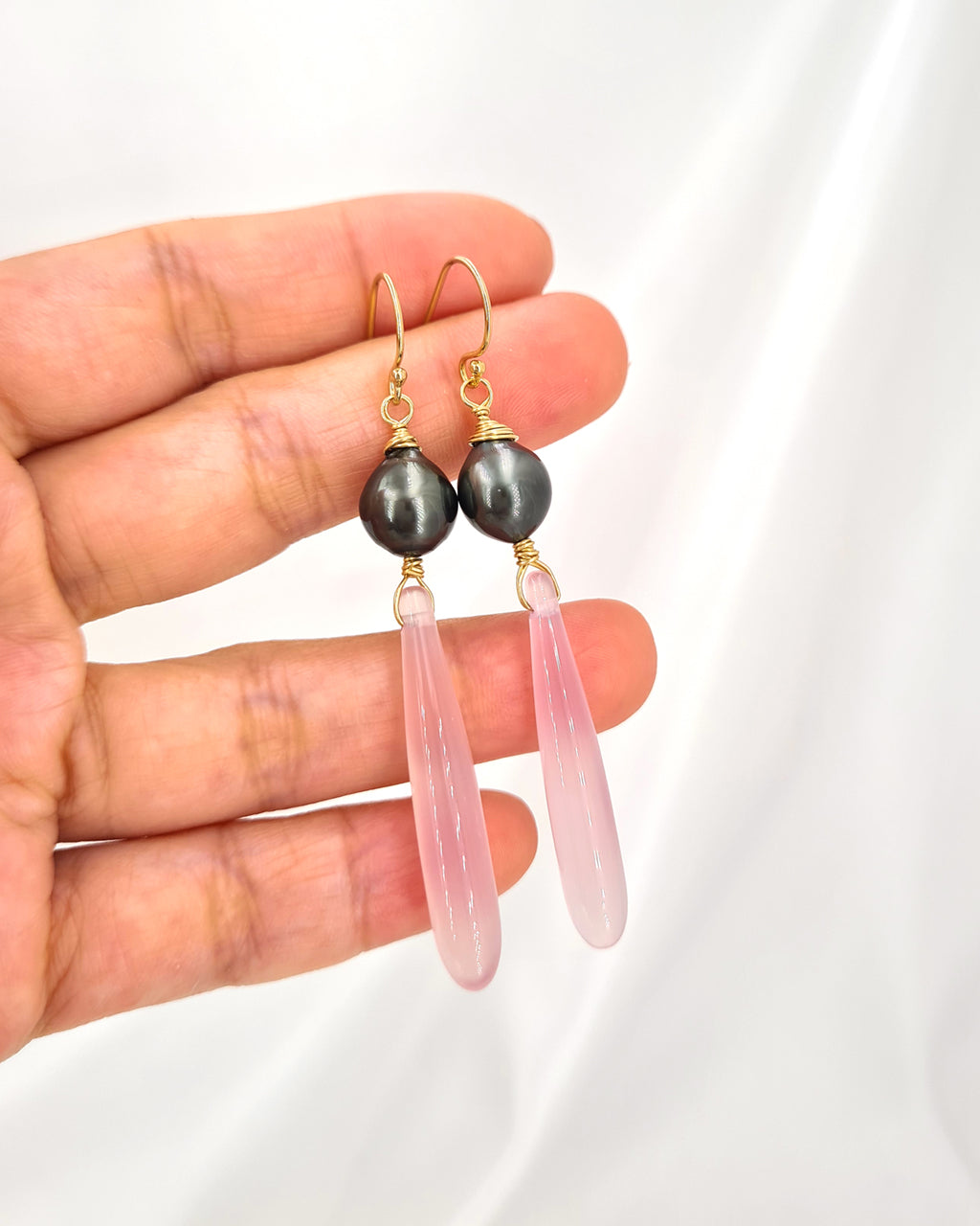 Tahitian Pearl Earrings - Simple Long Earrings 14k gold filled Pearl Jewelry