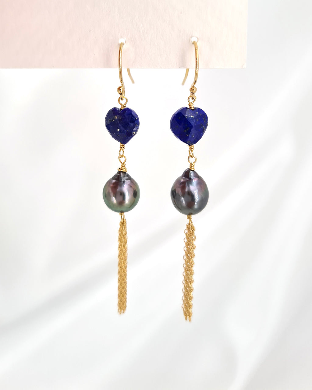 Tahitian Pearl Earrings - Blue Heart Earrings 14k gold filled handmade jewelry