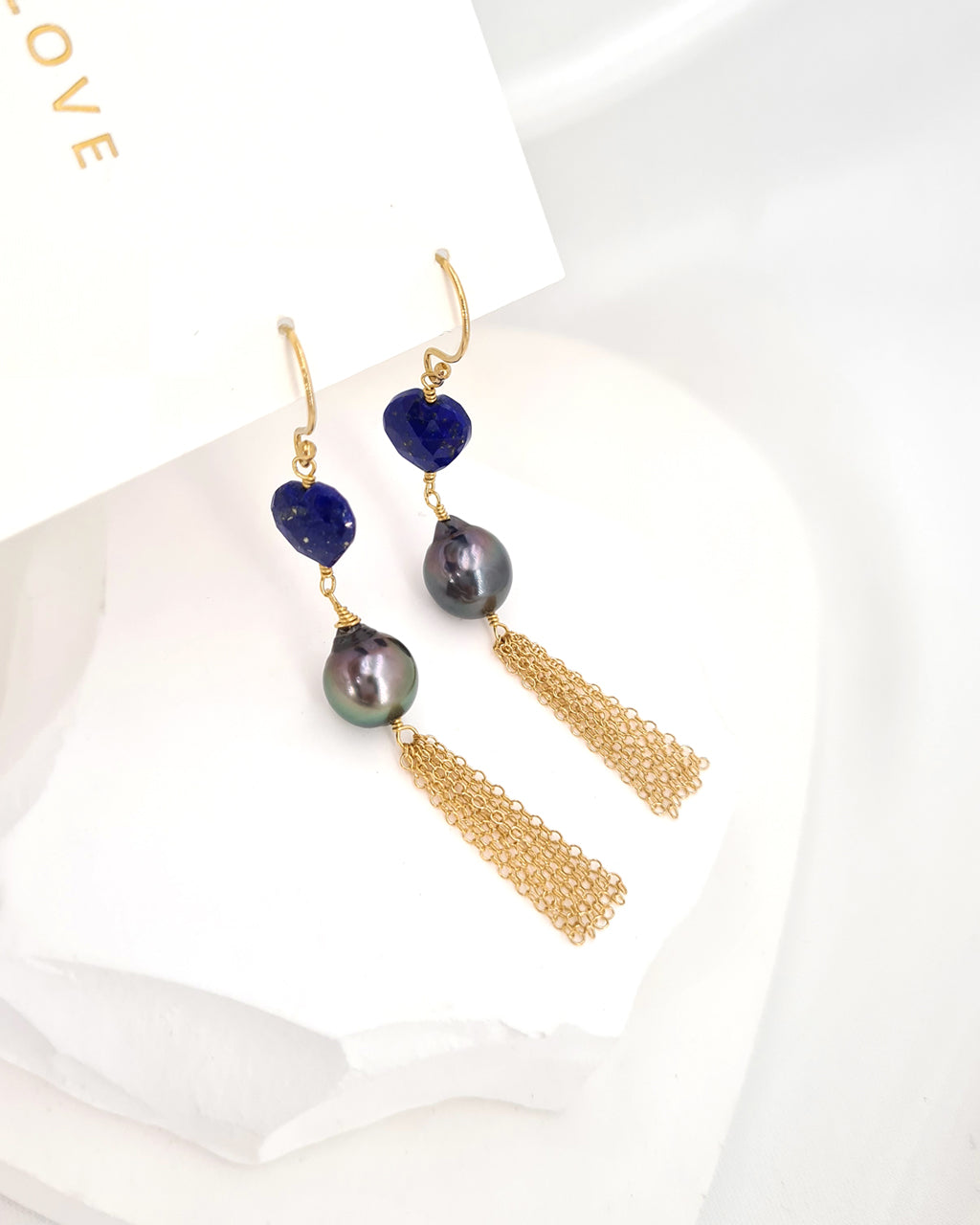 Tahitian Pearl Earrings - Blue Heart Earrings 14k gold filled handmade jewelry