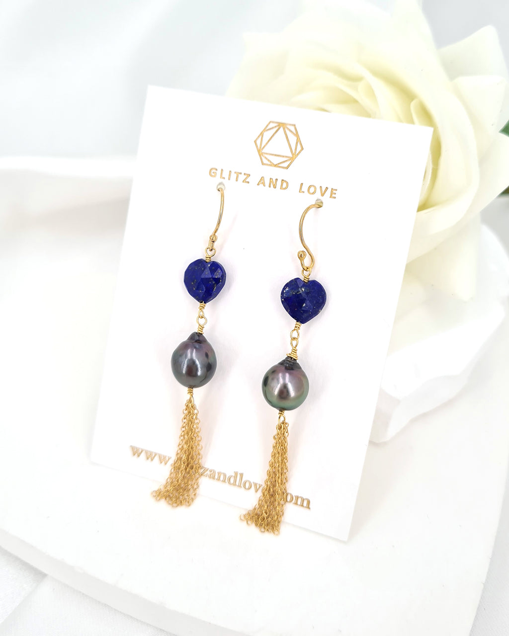 Tahitian Pearl Earrings - Blue Heart Earrings 14k gold filled handmade jewelry