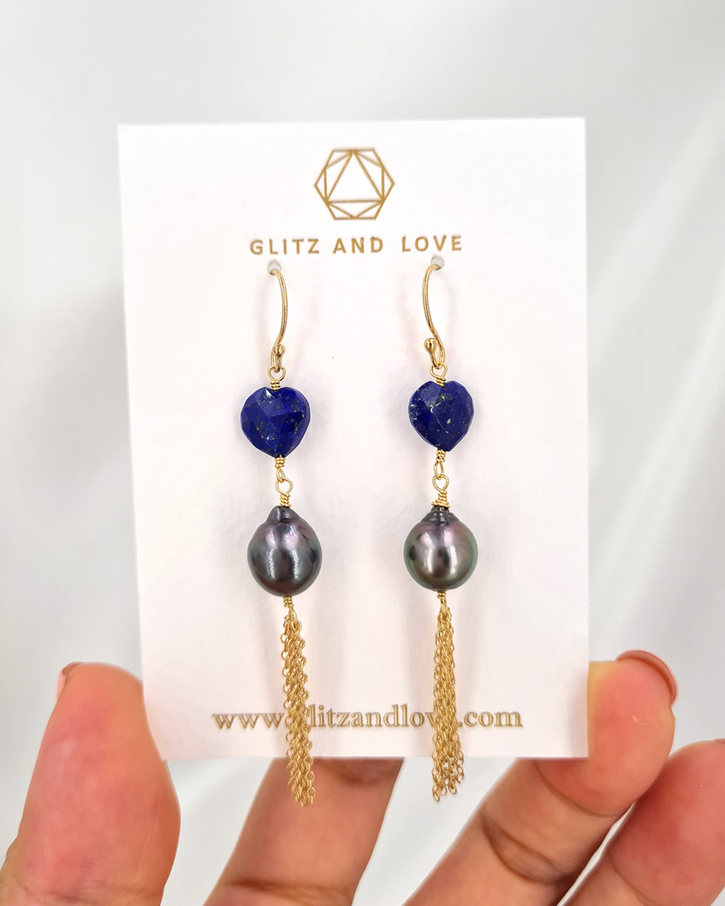 Tahitian Pearl Earrings - Blue Heart Earrings 14k gold filled handmade jewelry