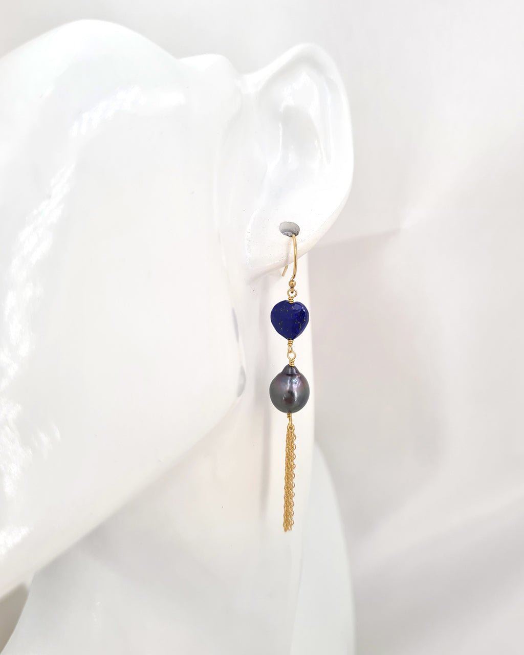 Tahitian Pearl Earrings - Blue Heart Earrings 14k gold filled handmade jewelry
