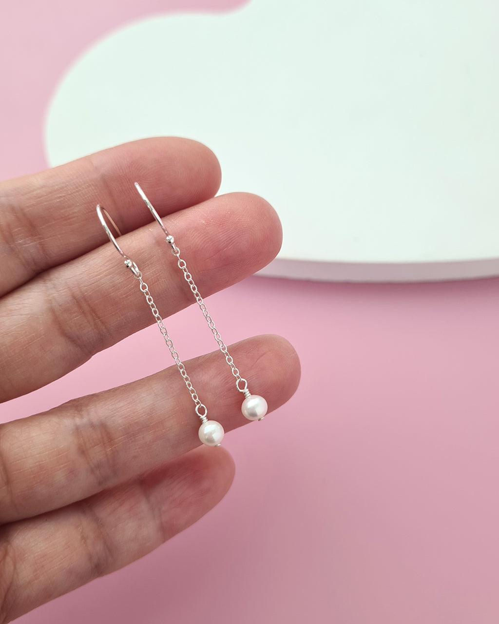 Tiny Pearl Floating Station Necklace Wedding Jewelry Set, Bracelet and Earrings, Timeless Pearl in Singapore