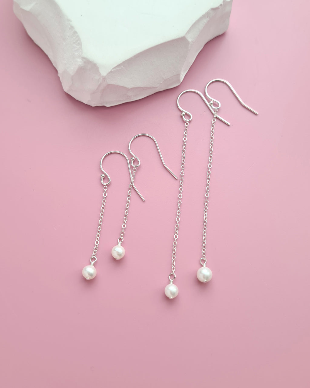 Tiny Pearl Floating Station Necklace Wedding Jewelry Set, Bracelet and Earrings, Timeless Pearl in Singapore