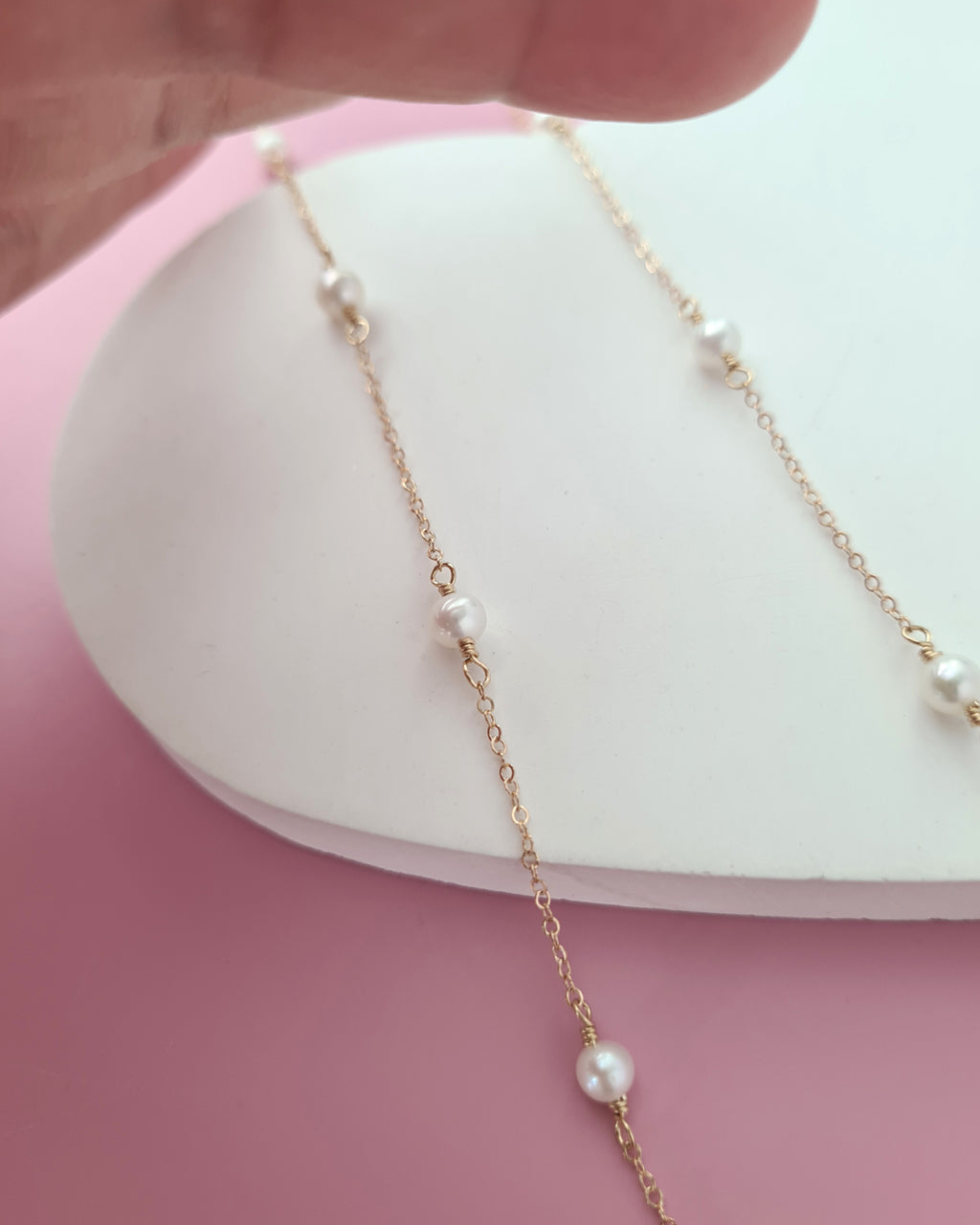 Tiny Pearl Floating Station Necklace Jewelry Set, Bracelet and Earrings, Timeless Pearl in Singapore